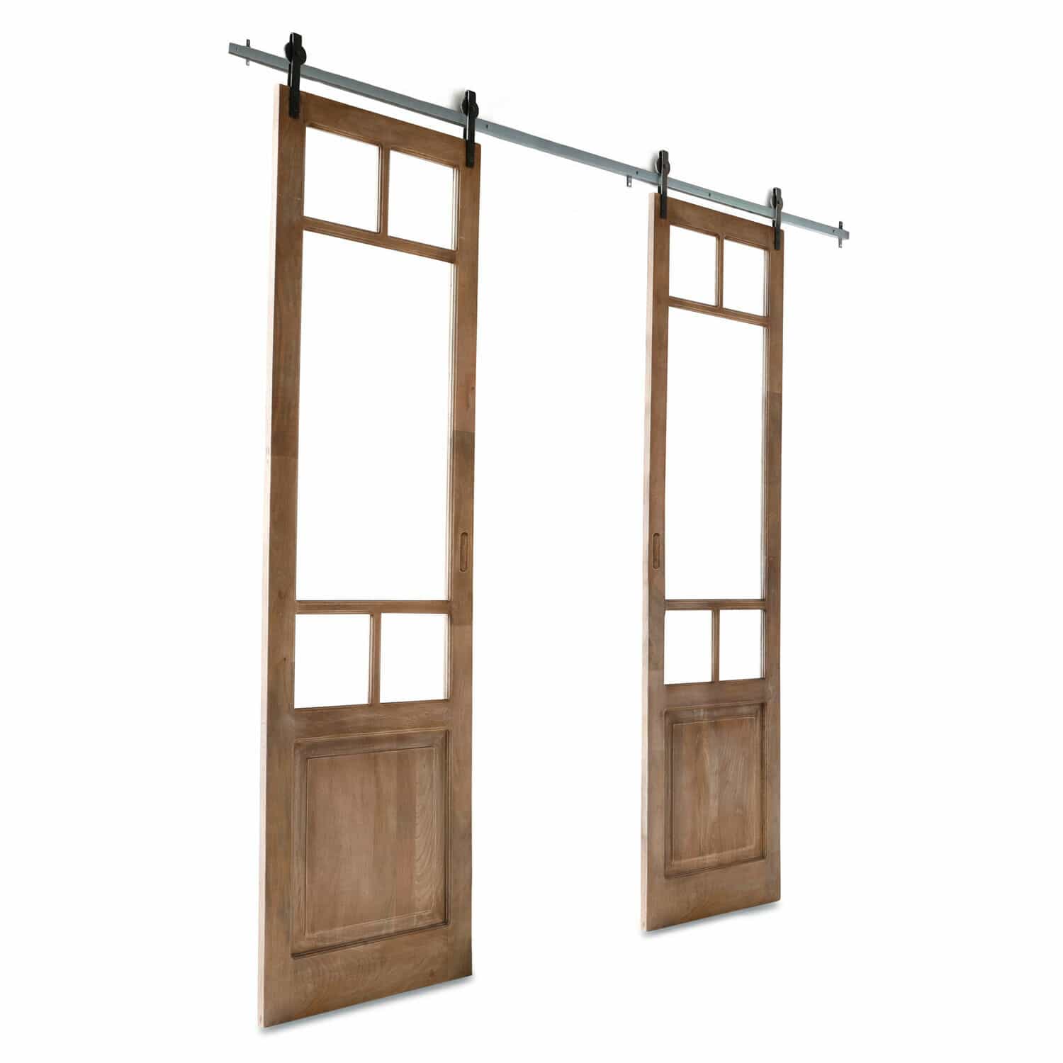 Double porte coulissante Bradas Portes coulissantes en bois clair avec rail métallique, design rustique pour intérieur moderne