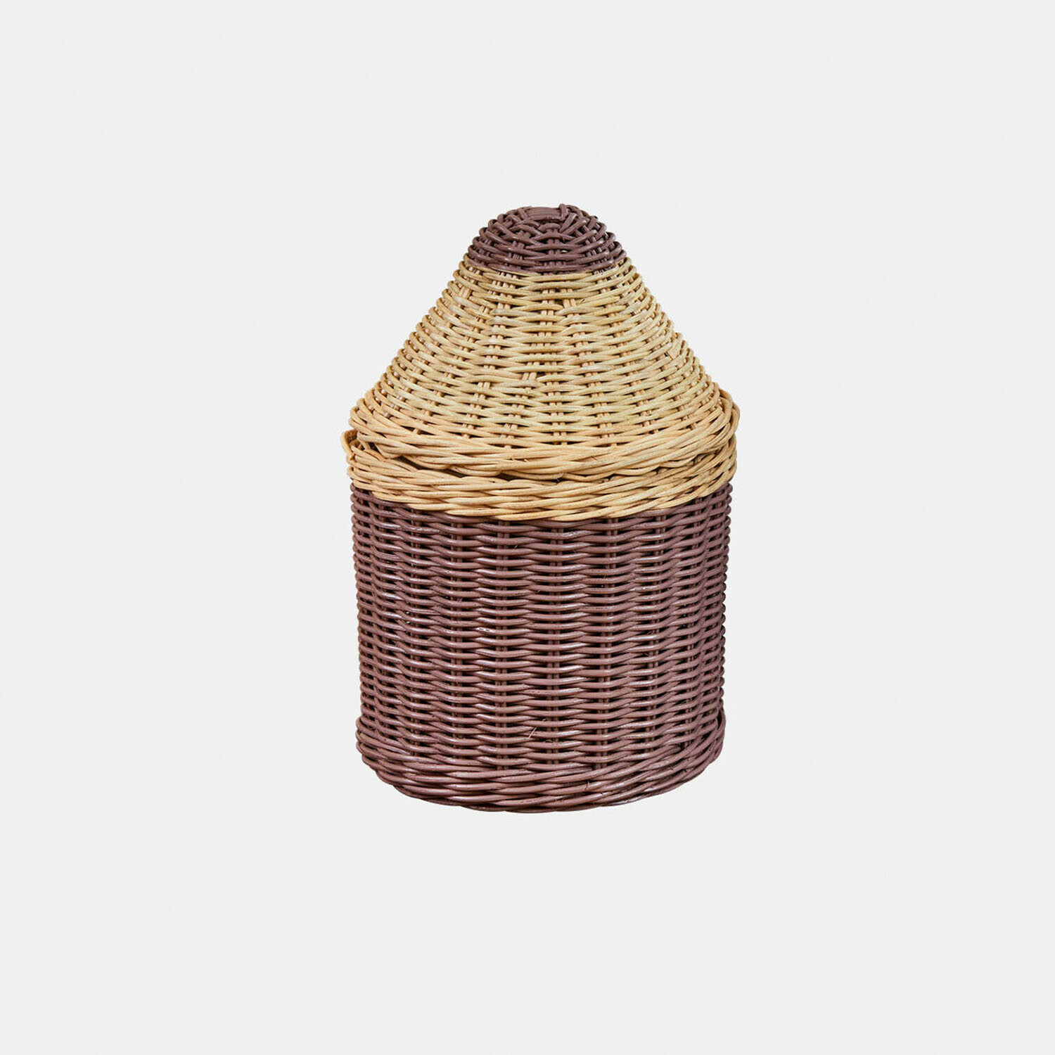 rose/beige Panier rond en osier rose et beige avec couvercle, idéal pour le rangement pratique