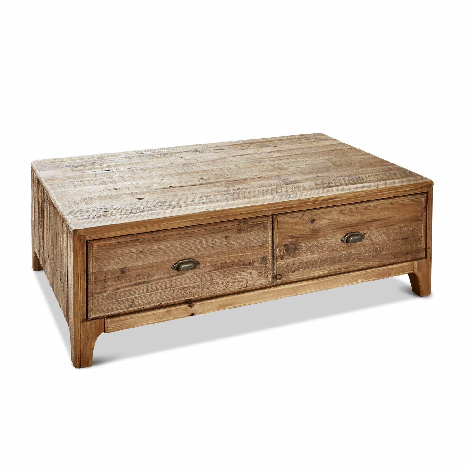 Table basse Wittfield Table basse en bois naturel avec deux tiroirs, meuble rustique pour salon confortable