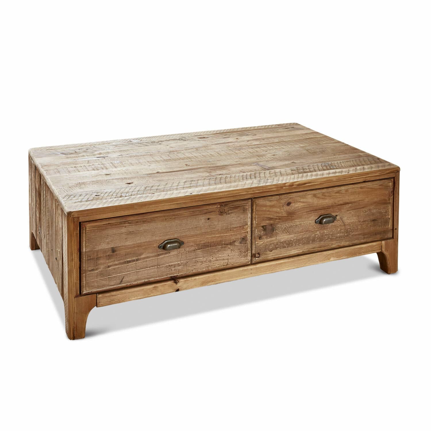 Table basse Wittfield Table basse en bois naturel avec deux tiroirs, meuble rustique pour salon confortable