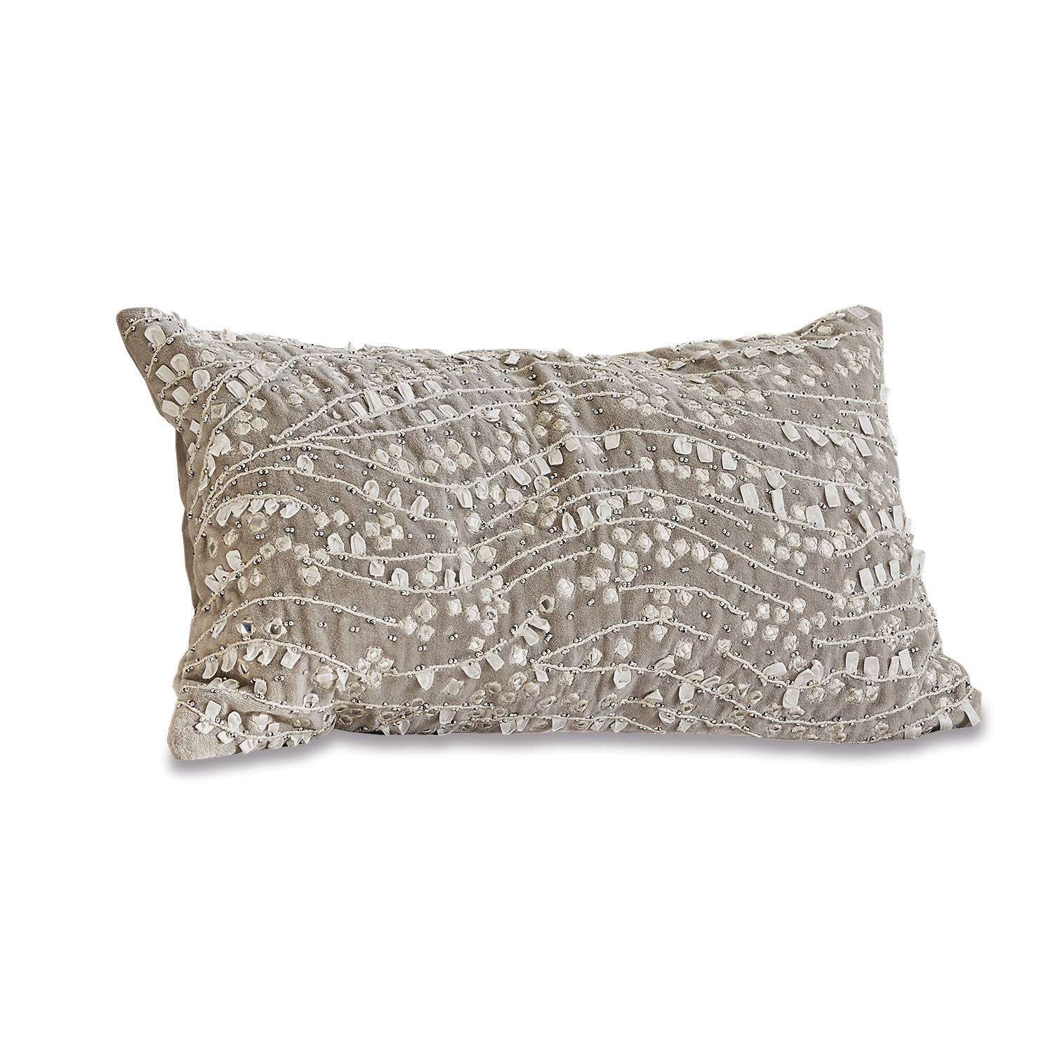 Housse de coussin Saare Coussin décoratif beige en coton avec franges et perles pour salon élégant
