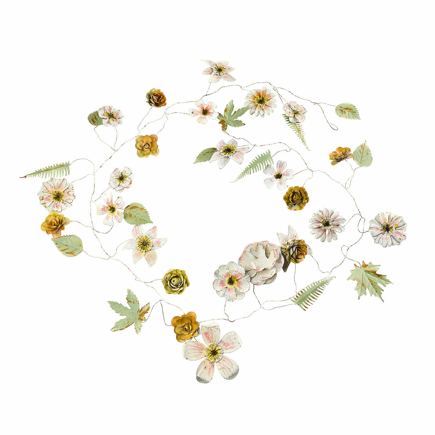 Guirlande Urfanne Guirlande décorative en métal avec fleurs blanches et jaunes pour décoration intérieure
