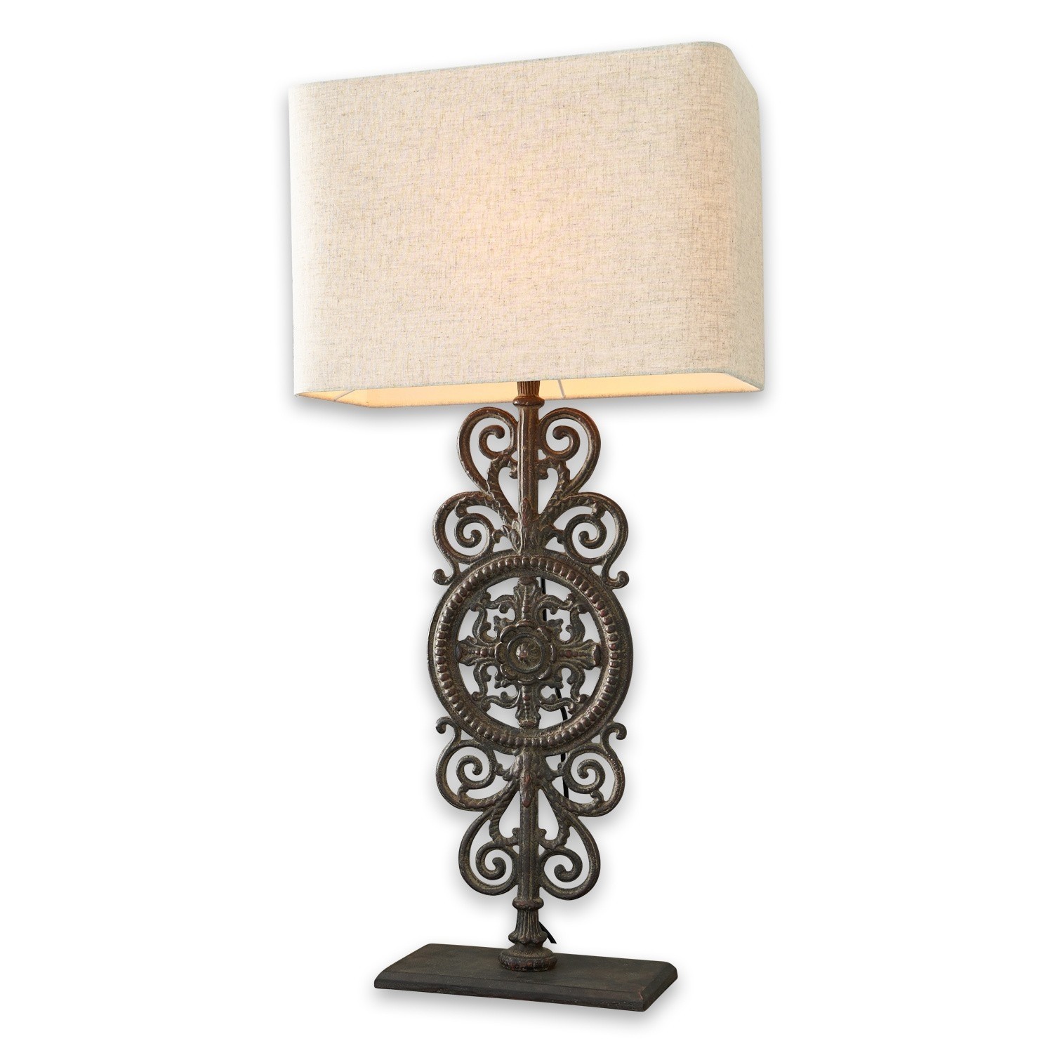 Lampe à poser Drubec Lampe de table avec base en métal décoratif et abat-jour beige pour salon