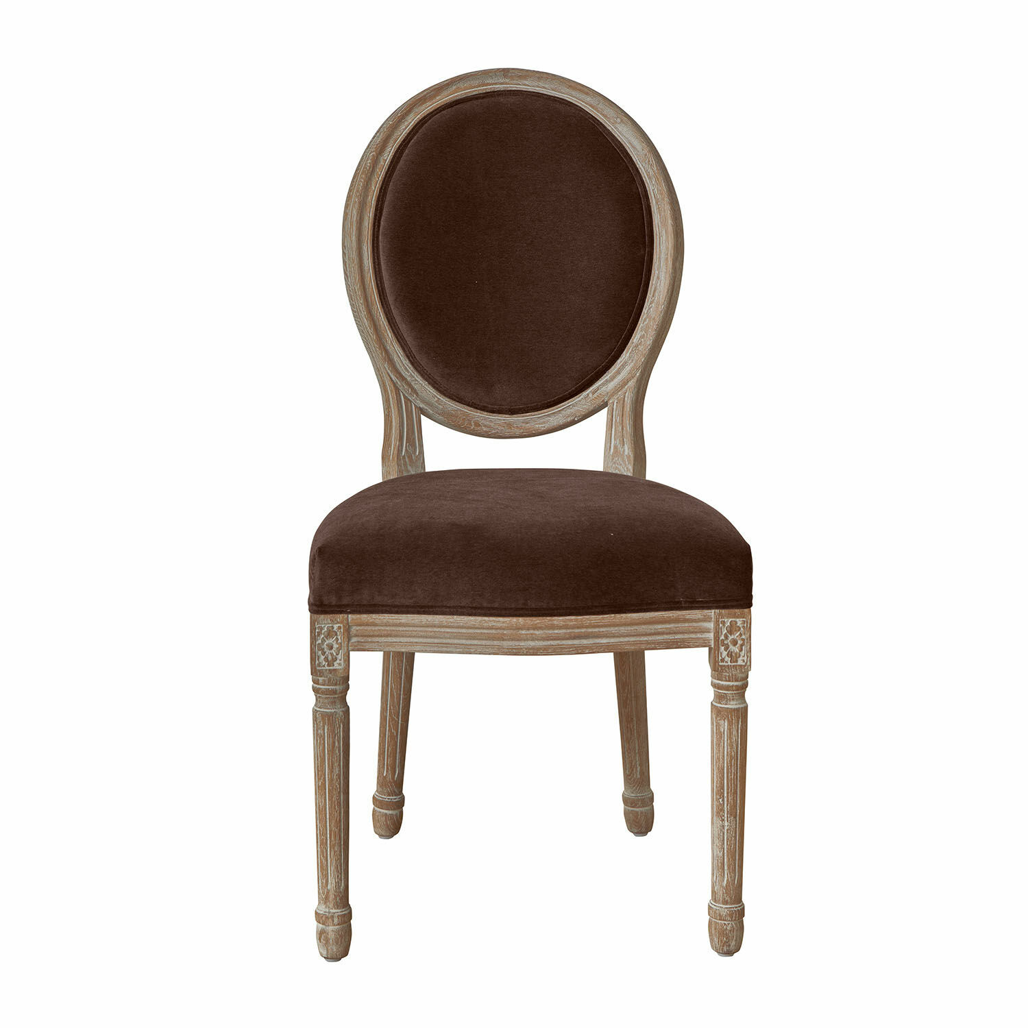 marron foncé Chaise Alviano avec assise en velours brun foncé et cadre en bois clair pour salon élégant