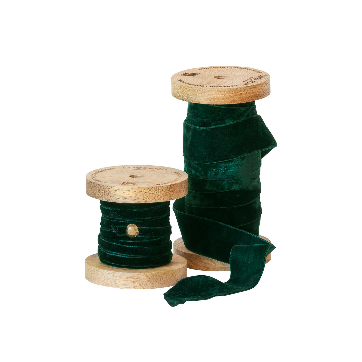Lot de 2 bobines de ruban en velours Liandis Deux bobines en bois avec ruban en velours vert pour décoration et artisanat