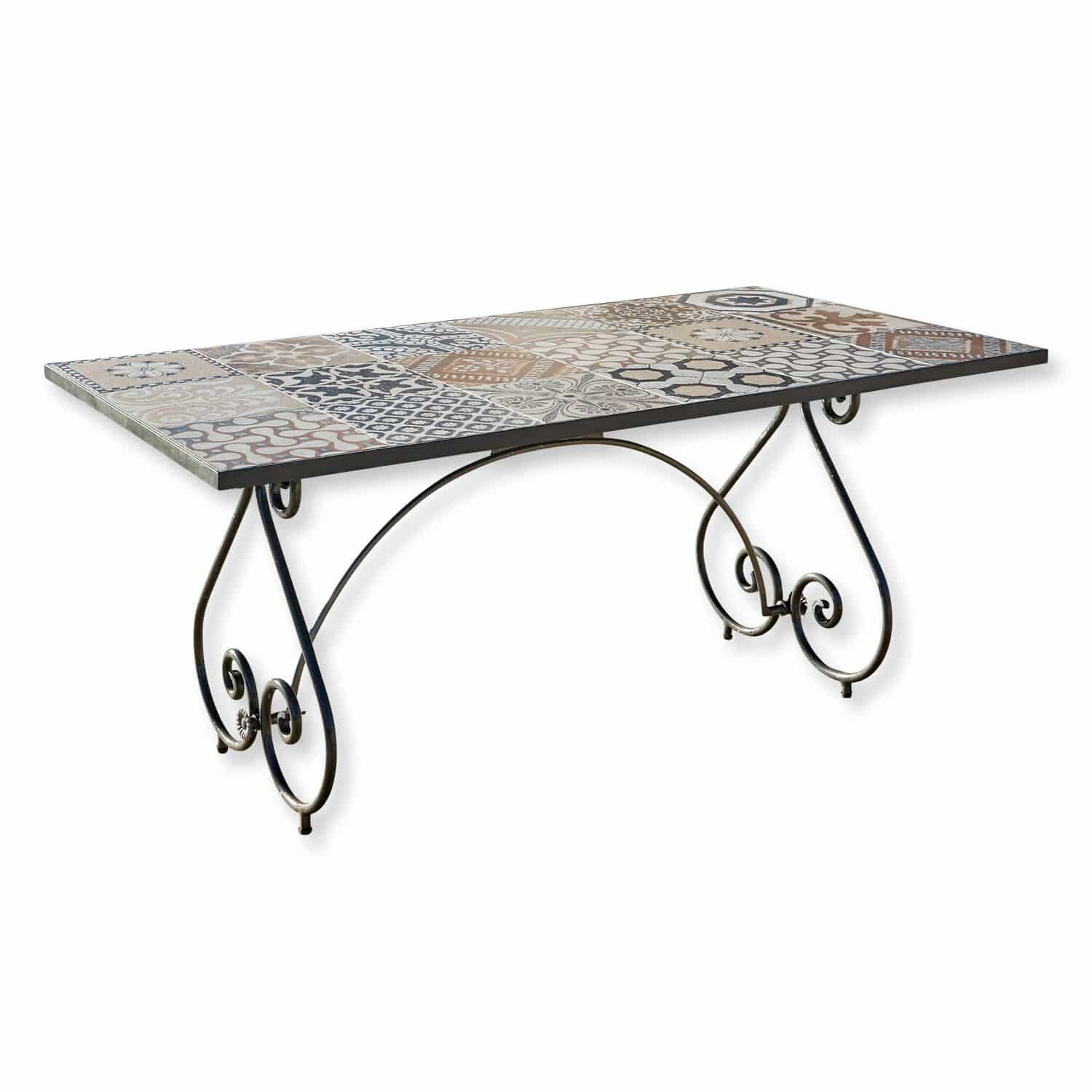 Table Grainville Table avec pieds en métal et plateau en carreaux céramiques aux motifs beige et marron