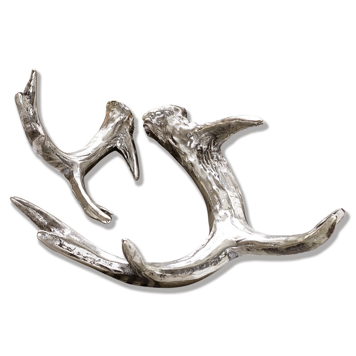 Lot de 2 bois de cerf décoratifs Tiana Décoration en métal argenté en forme de bois de cerf, accessoire moderne pour intérieur, ornement mural