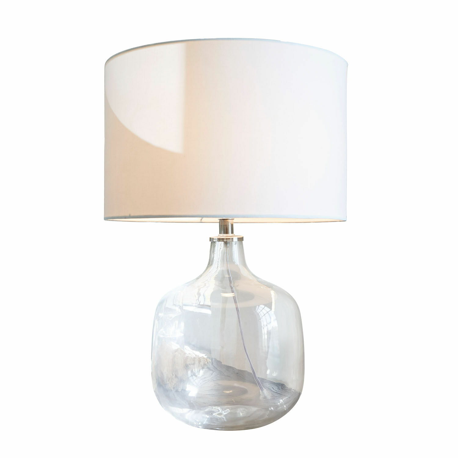 Lampe à poser Malmy Lampe de table en verre transparent avec abat-jour blanc, design moderne pour salon