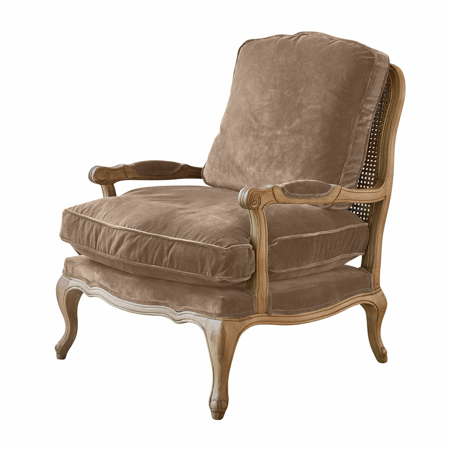 Fauteuil Corlay Fauteuil classique en bois avec rembourrage en velours marron pour salon