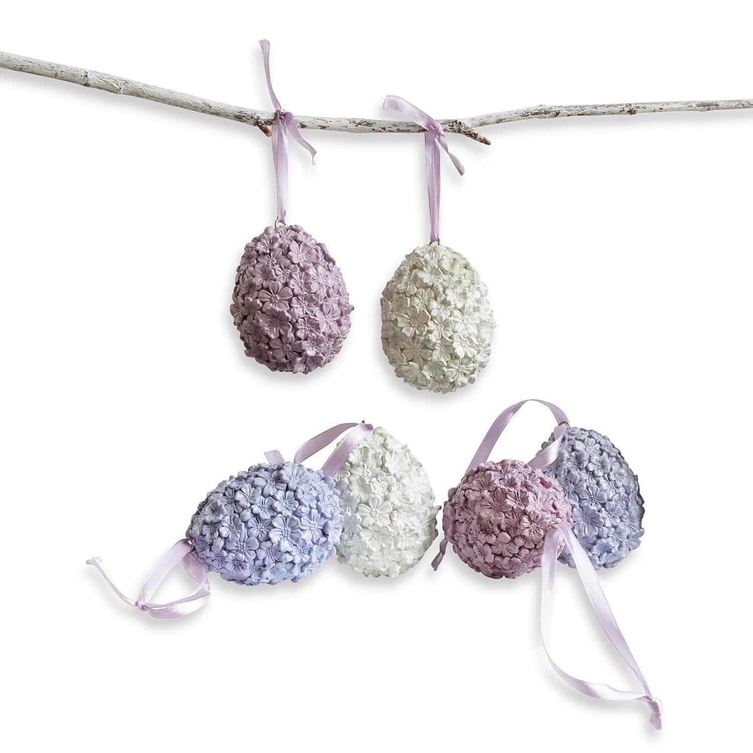 Lot de 6 œufs de Pâques Rigaud Œufs décoratifs de Pâques avec motif floral en couleurs pastel et rubans pour suspension