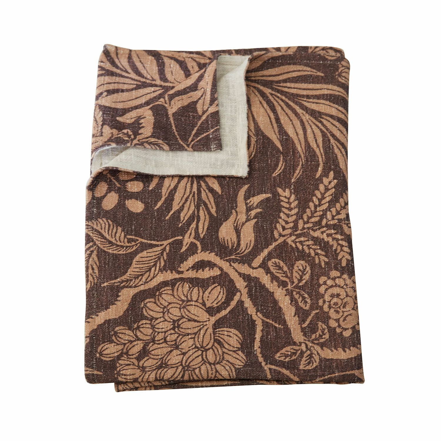 Plaid Carivelle Nappe en lin marron avec motif végétal, tissu naturel et décoratif pour la maison