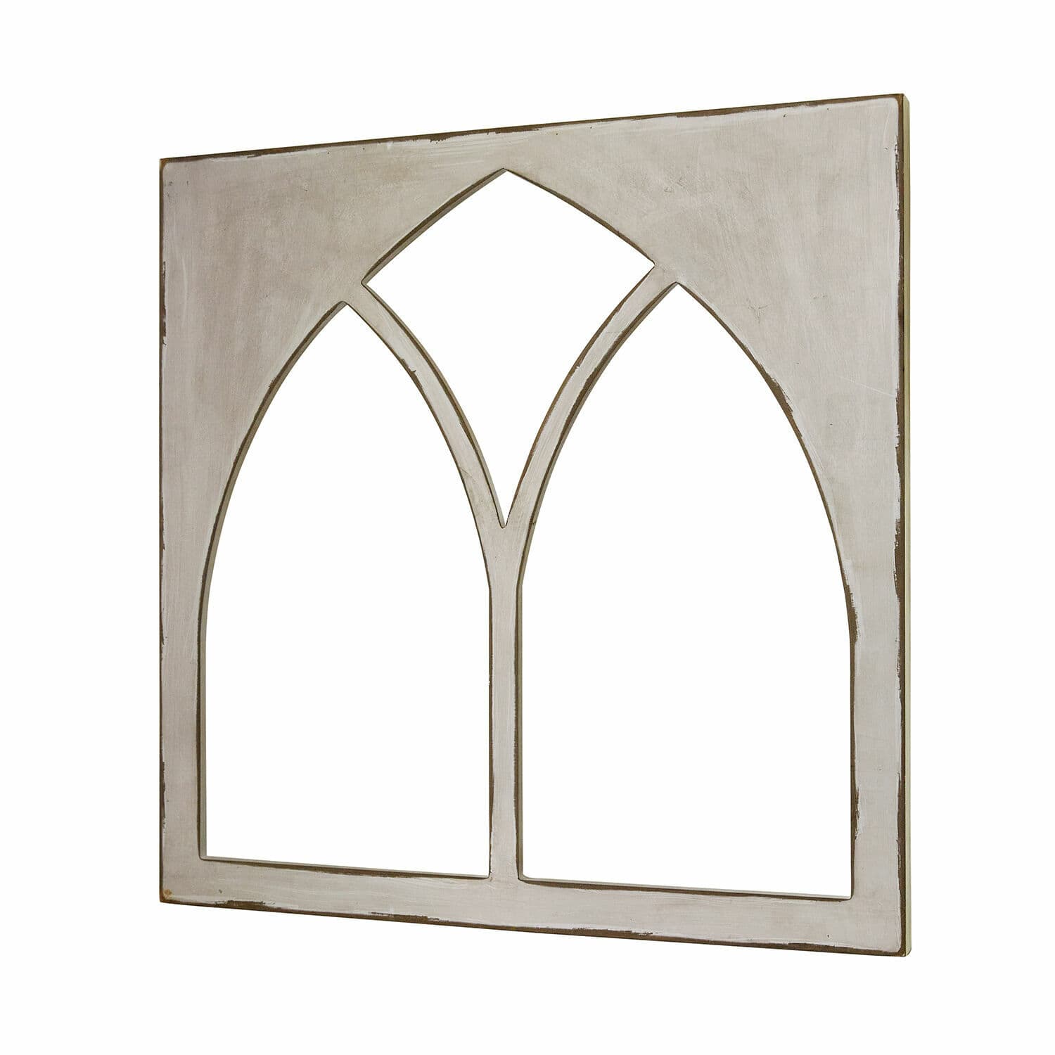 Fenêtre décorative Kiraline Cadre mural décoratif en bois gris avec deux ouvertures en arc pour un style vintage intérieur