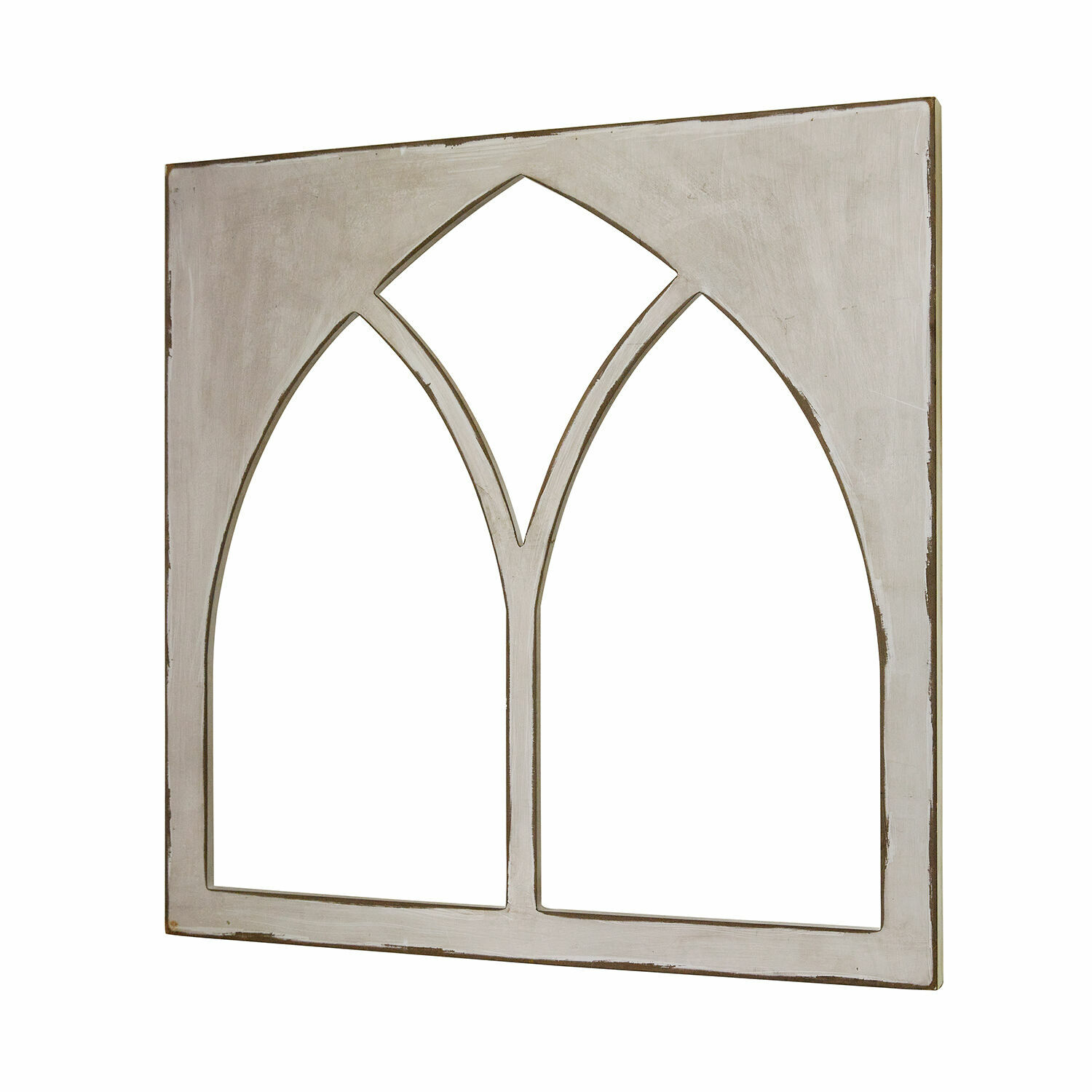 Fenêtre décorative Kiraline Cadre mural décoratif en bois gris avec deux ouvertures en arc pour un style vintage intérieur