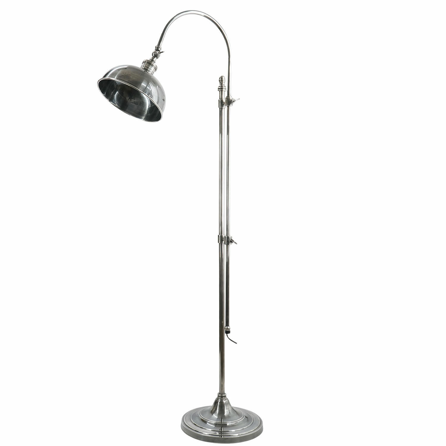 Lampadaire Conway Lampadaire en métal argenté avec abat-jour réglable, design industriel moderne