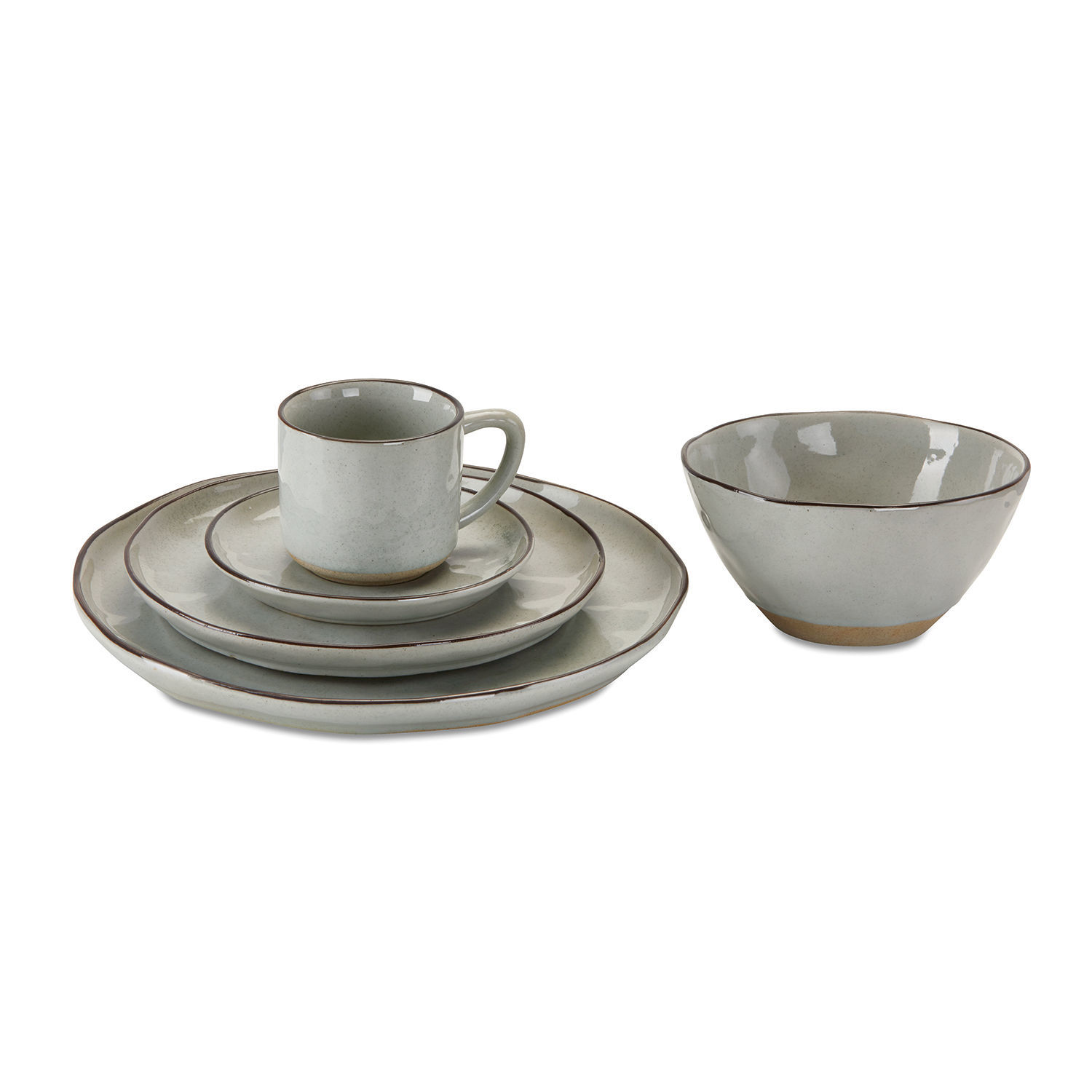 Service 30 pièces Biarré Service de table en céramique grise avec tasse, assiettes et bol pour repas élégants
