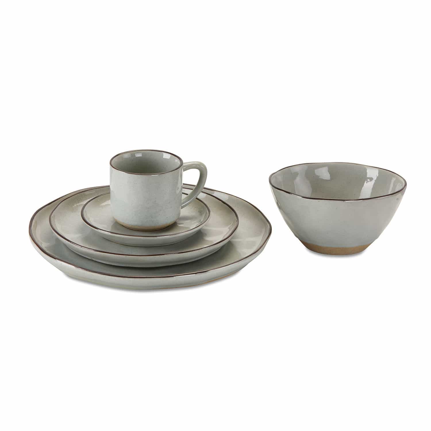 Service 30 pièces Biarré Service de table en céramique grise avec tasse, assiettes et bol pour repas élégants