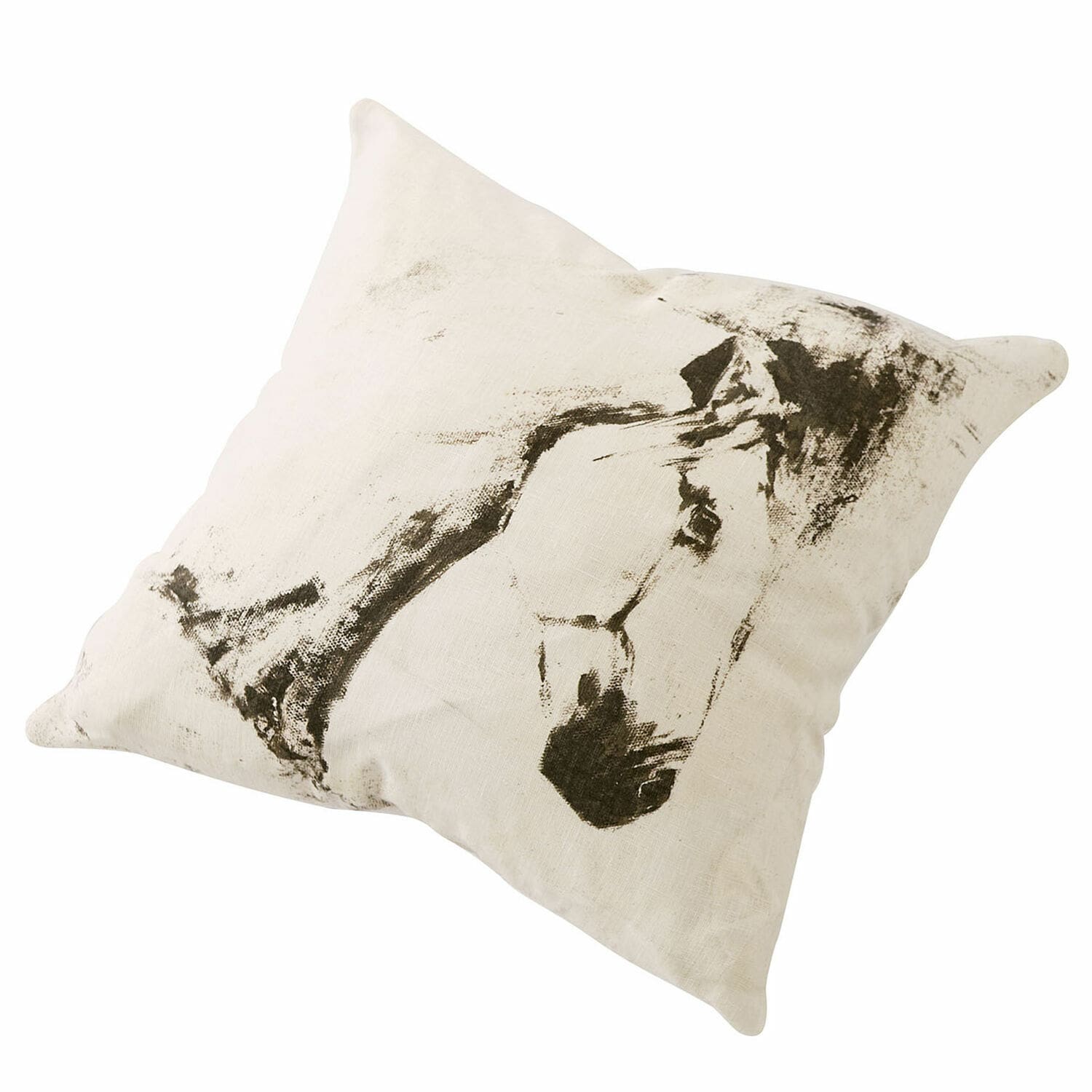 Housse de coussin Mirandel Coussin décoratif en lin écru avec impression noire de cheval, idéal pour salon moderne
