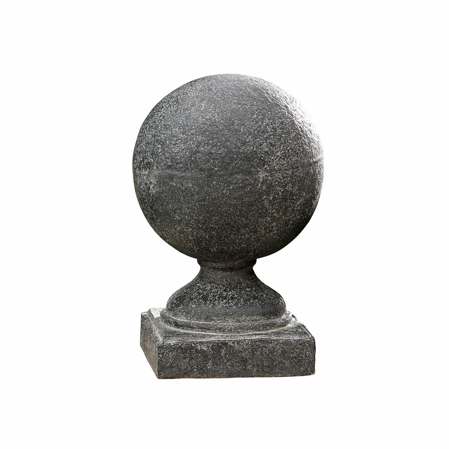 Objet décoratif Manois Boule décorative en pierre sombre sur socle carré, ornement extérieur de jardin