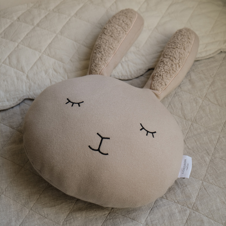 Coussin beige en forme de lapin avec tissu doux et yeux brodés, décoration pour chambre d'enfant
