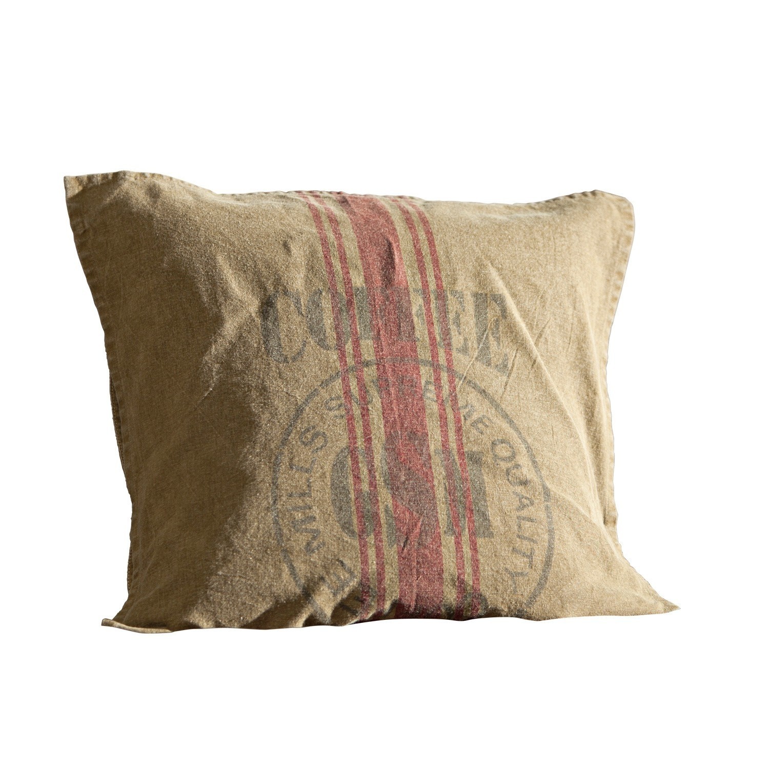 Coussin St. Louis Coussin beige en coton avec bande rouge et impression vintage, décoration intérieure rustique