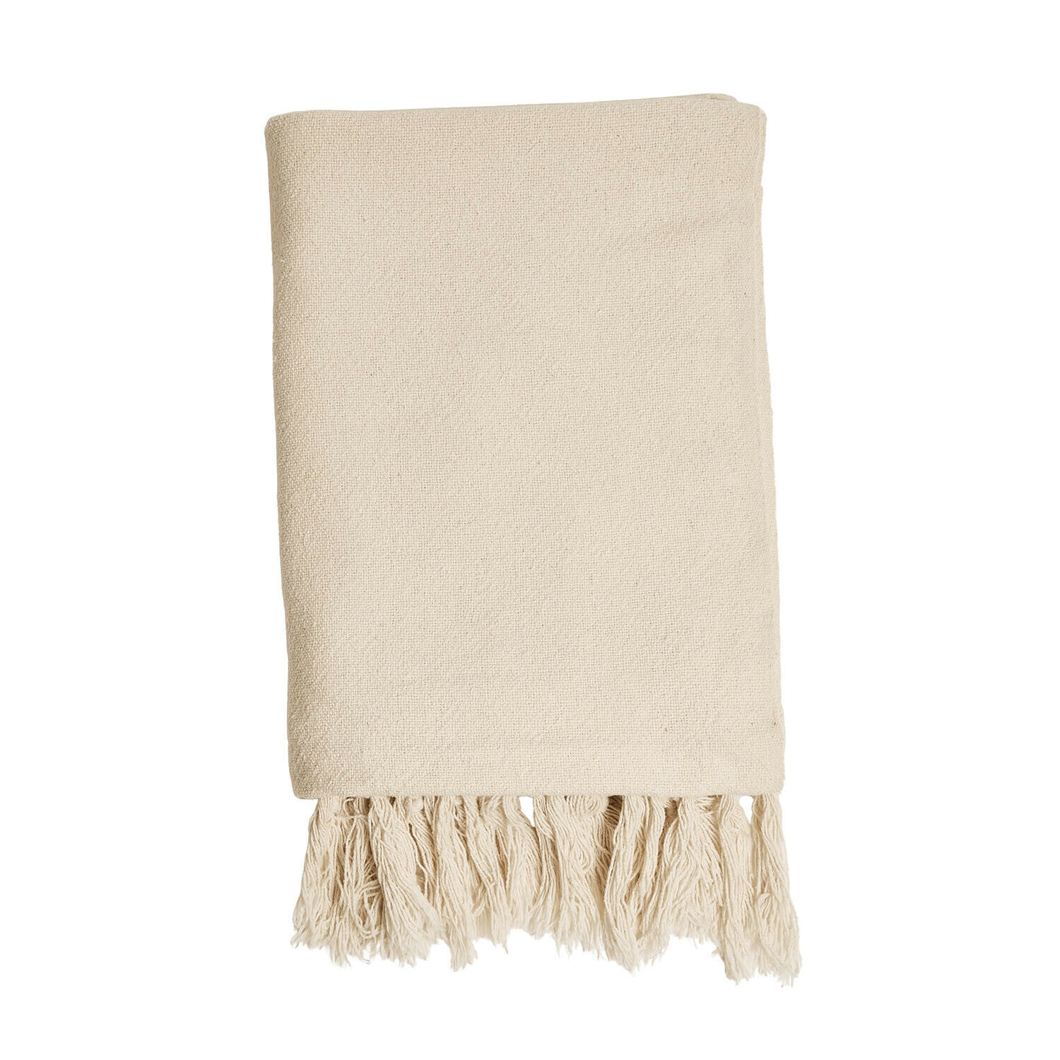 Plaid Skandira Plaid en coton naturel crème avec franges, doux et décoratif, parfait pour salon et chambre