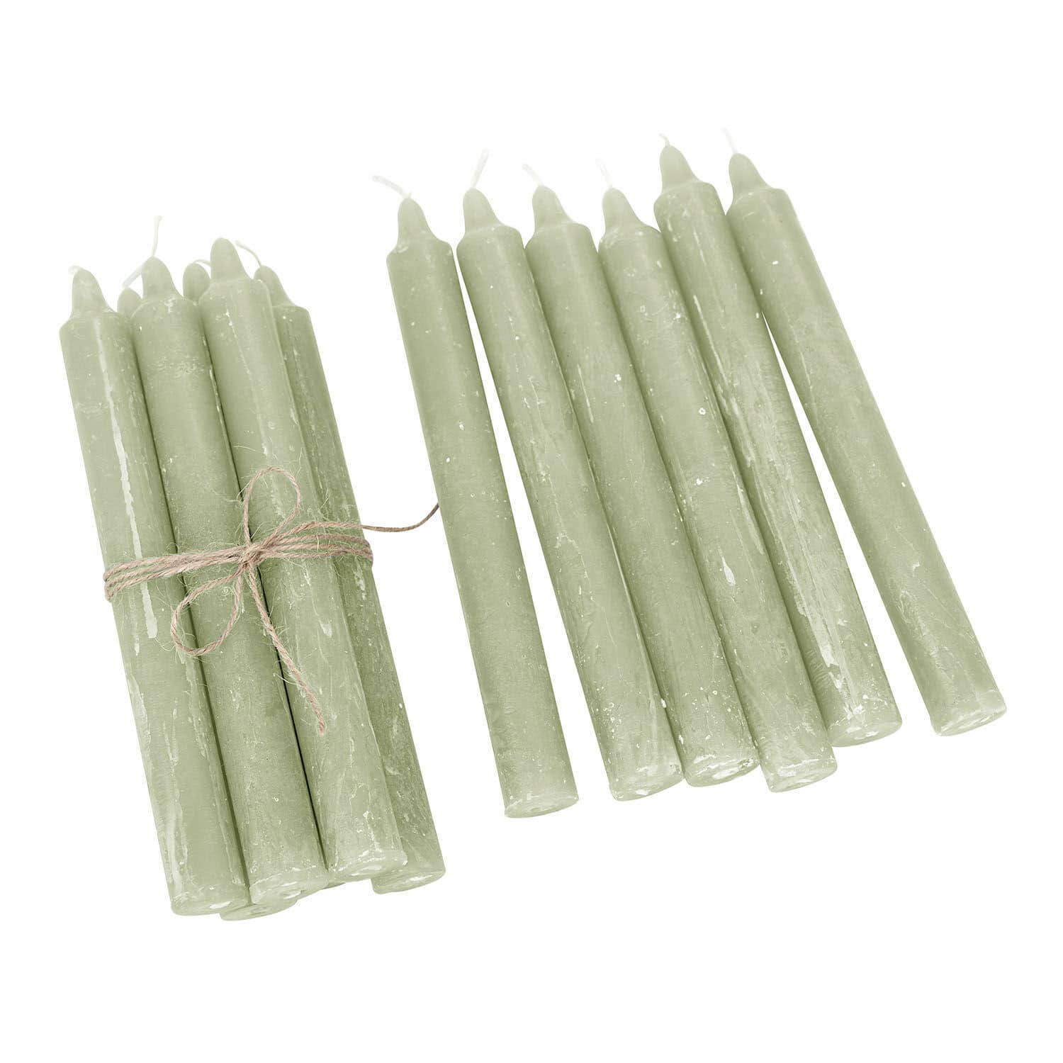Lot de 12 bougies Bauceau Lot de bougies vertes en cire liées par une ficelle, bougies décoratives pour la maison