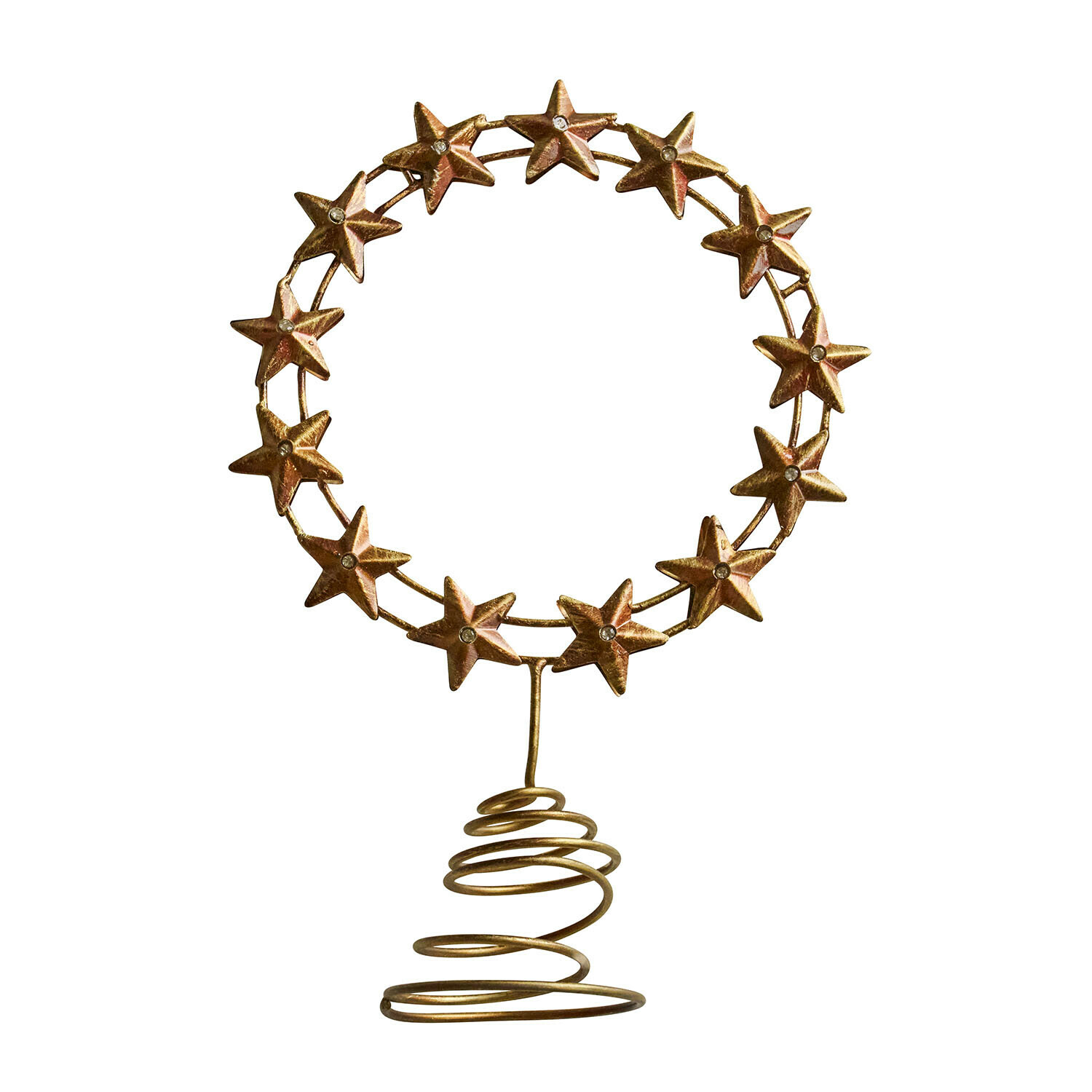 Pointe de sapin de Noël Tavelle Décoration de Noël en métal doré avec étoiles sur base spirale pour décoration festive