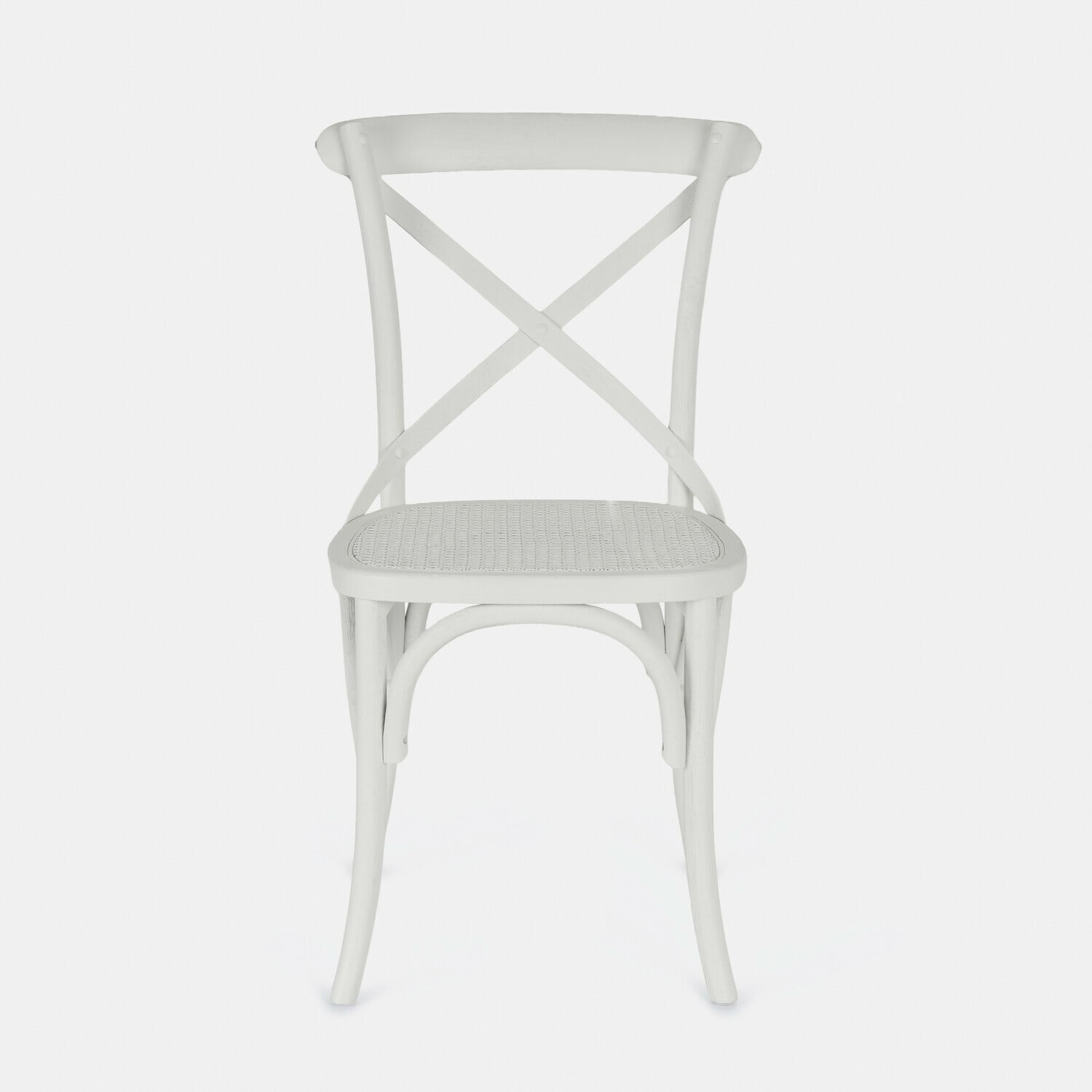 Chaise Kary Chaise en bois blanc avec dossier en croix et assise en osier tressé, style rustique