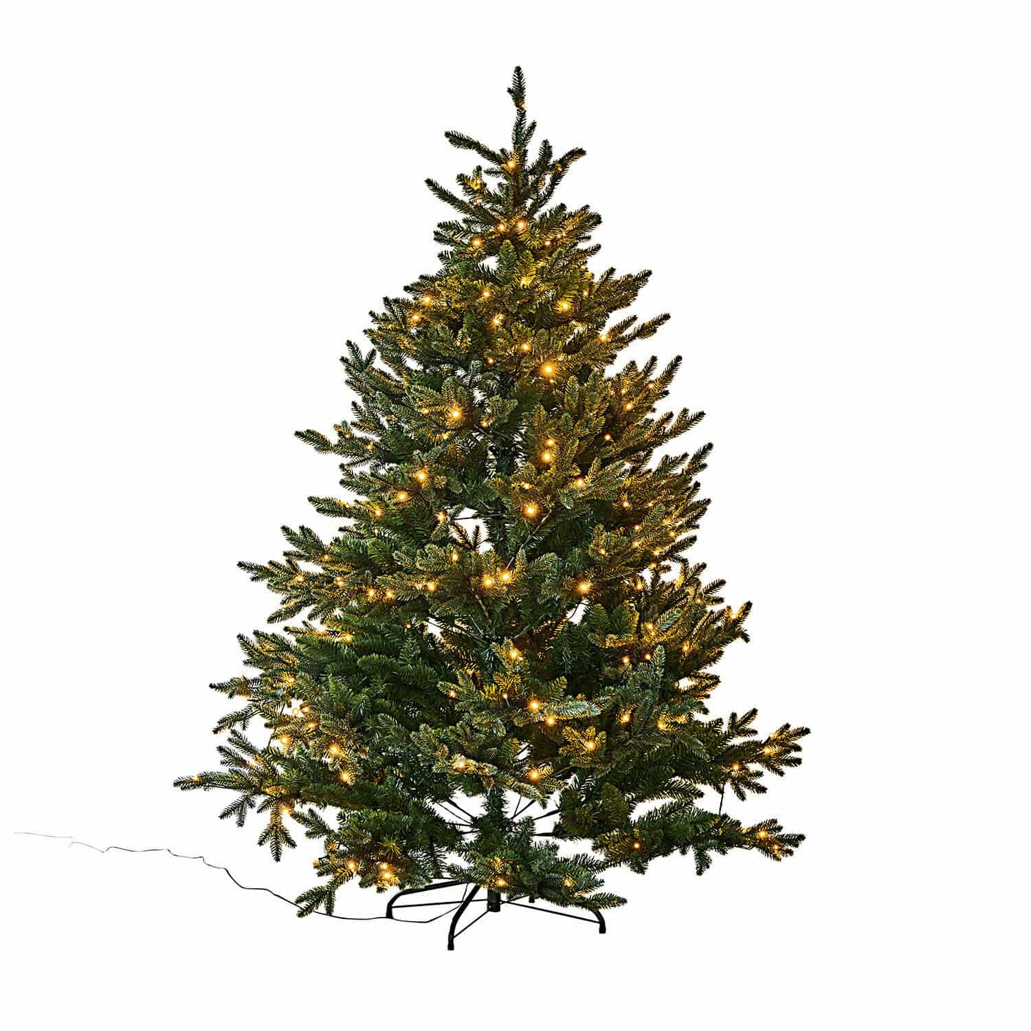 Sapin de Noël Franck Sapin artificiel vert avec lumières LED jaunes chaudes sur pied métallique pour décoration de Noël