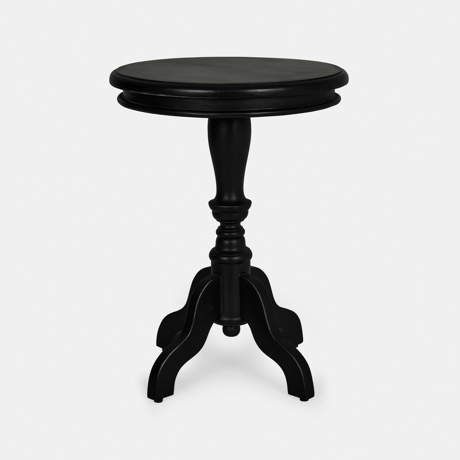Table d'appoint ronde en bois noir avec pied sculpté pour salon élégant