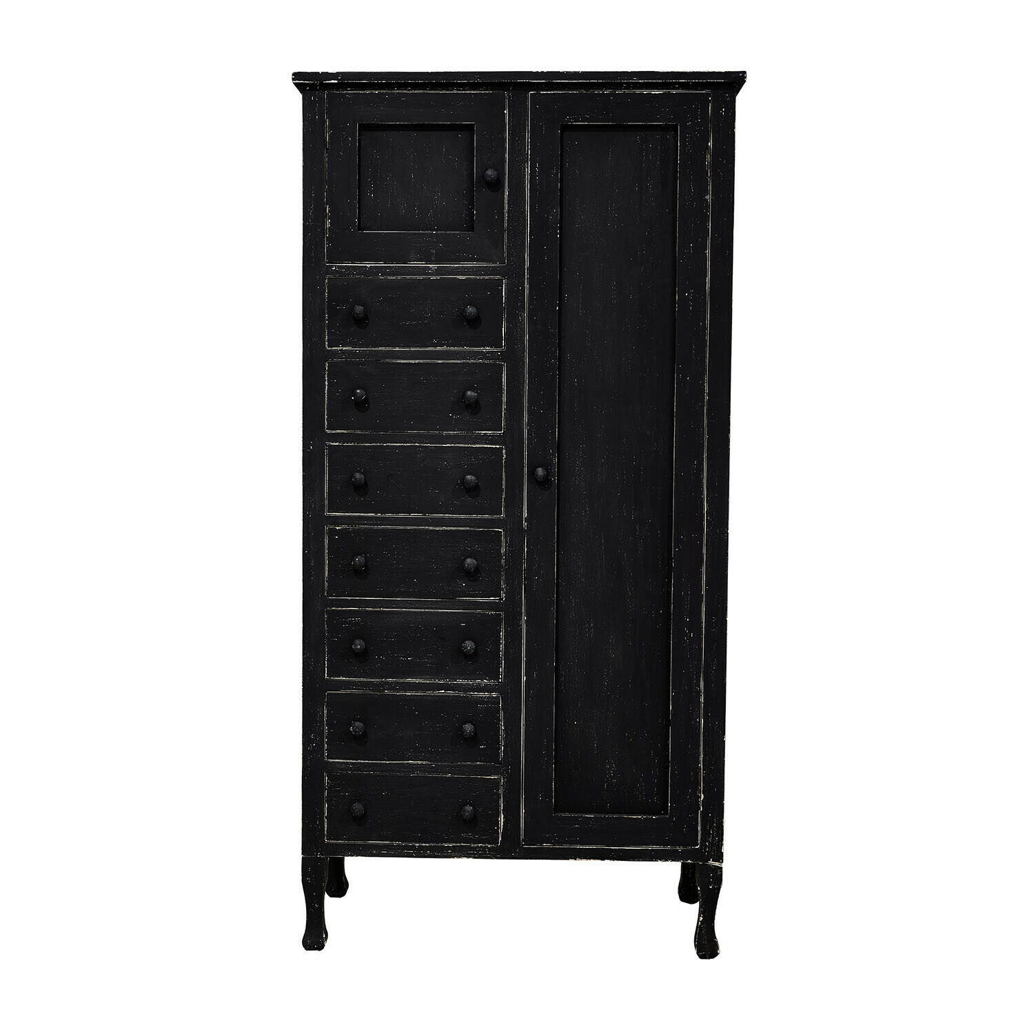 noir vieilli Armoire Amourien en bois noir antique avec tiroirs et porte, meuble de rangement vintage
