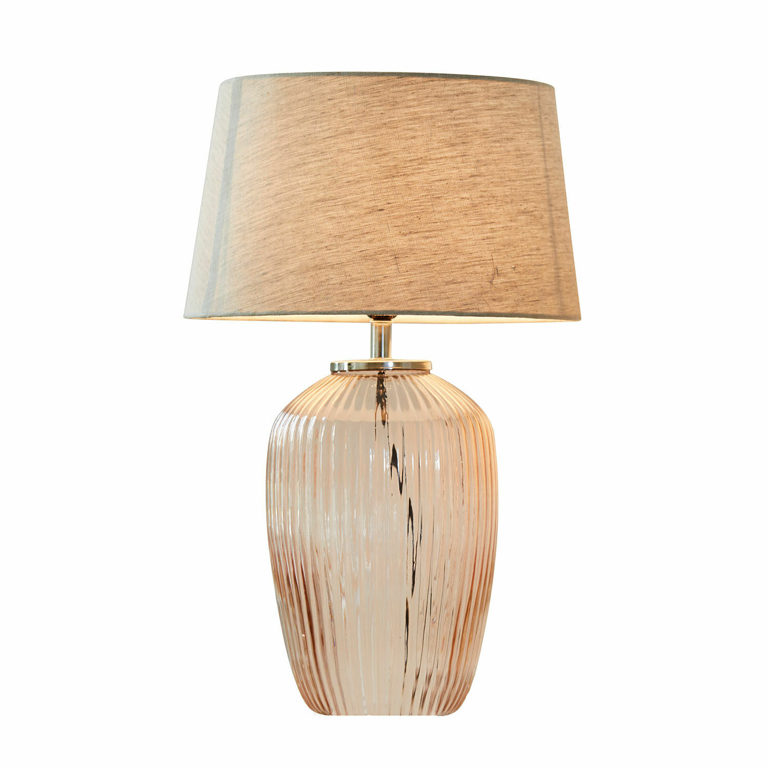 crème/rose Lampe de table Fenis avec abat-jour crème et base en verre rose, éclairage décoratif pour salon
