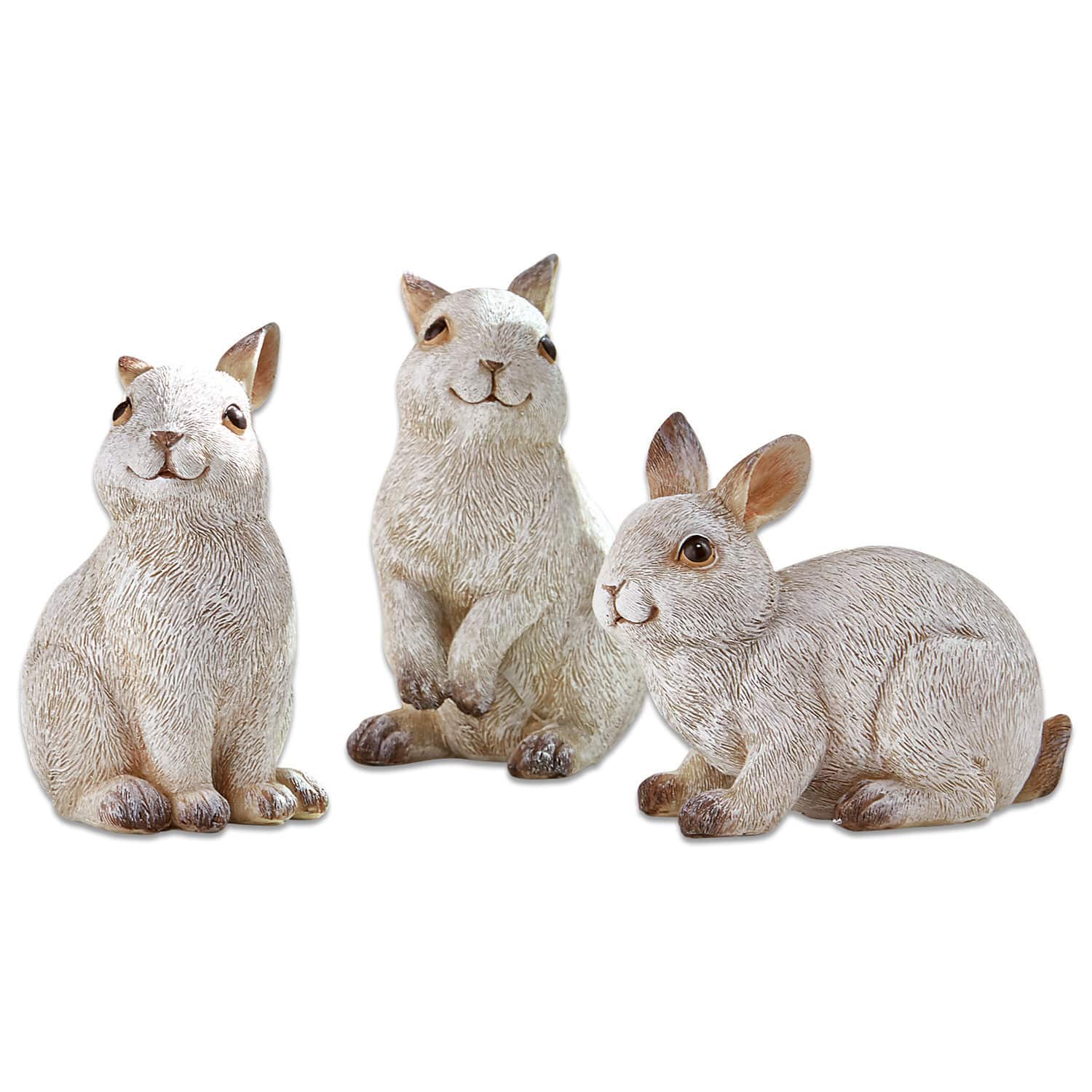 Lot de 3 lapins Anthony Ensemble de trois lapins décoratifs en résine beige pour décoration intérieure et extérieure