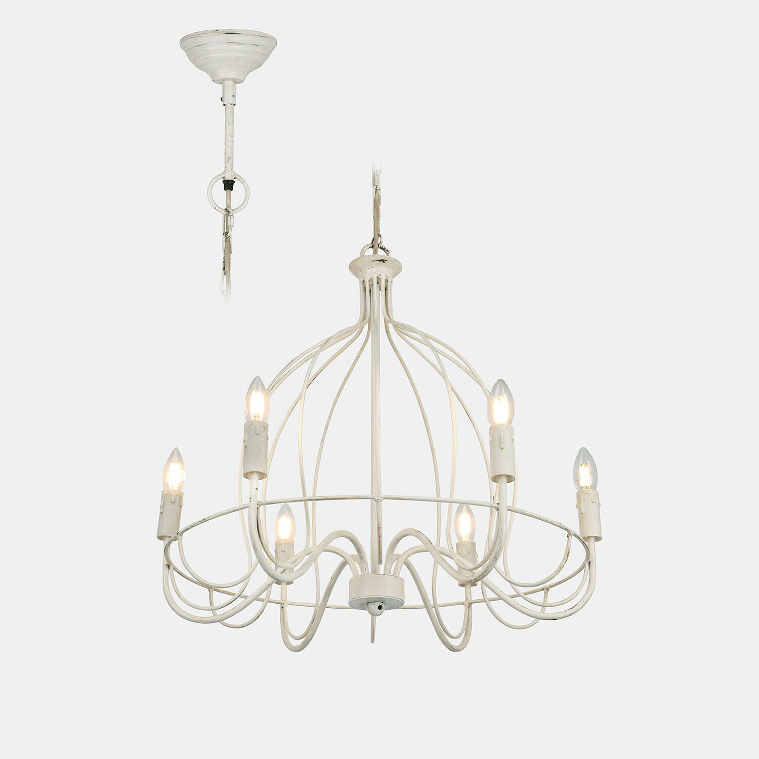 Lustre Montarise Lustre en métal blanc style vintage avec six ampoules, élément décoratif d'éclairage intérieur