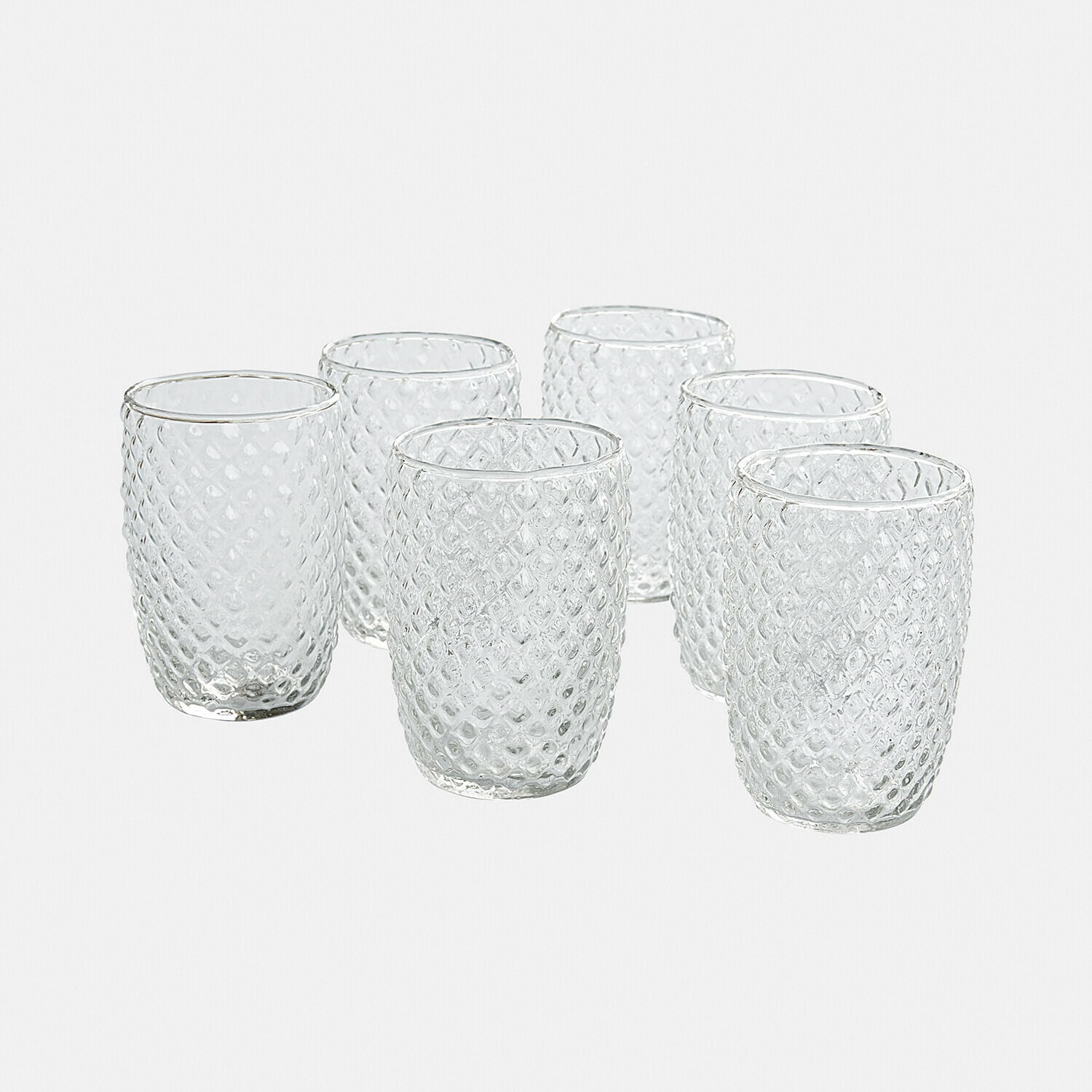 Lot de 6 verres Ivorias Ensemble de six verres transparents en verre texturé avec motif diamant pour boissons