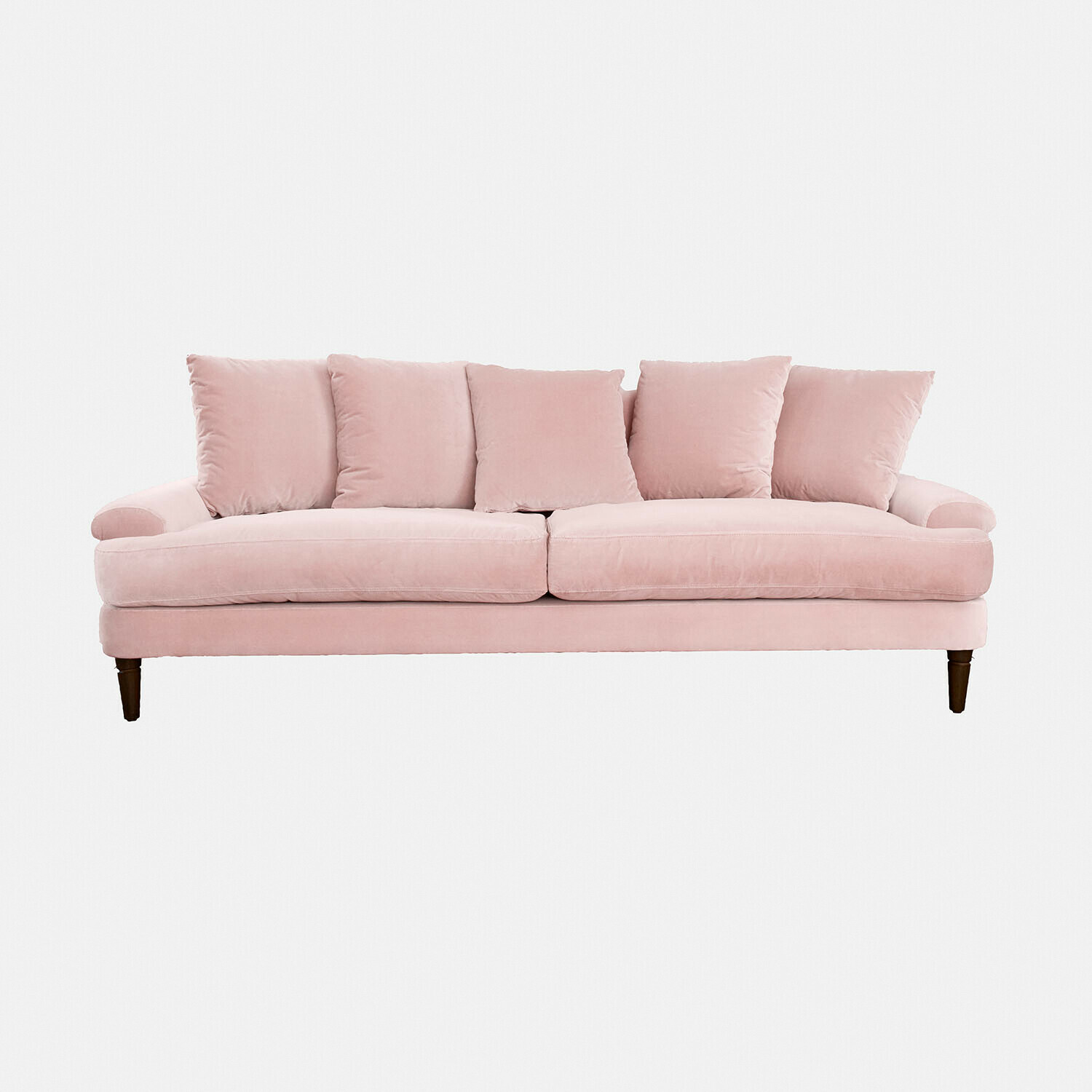 rose clair Canapé Rivermere rose en tissu doux avec coussins, meuble confortable pour salon moderne