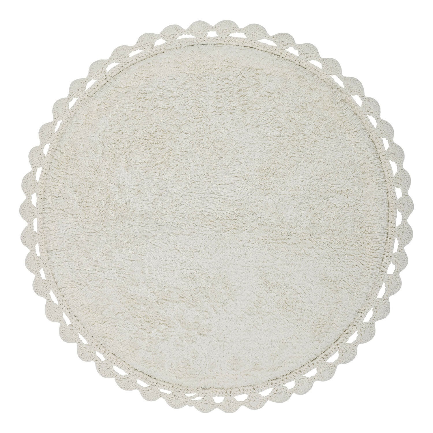 Tapis de bain Domévine Tapis rond en coton crème avec bordure en dentelle décorative pour salle de bain