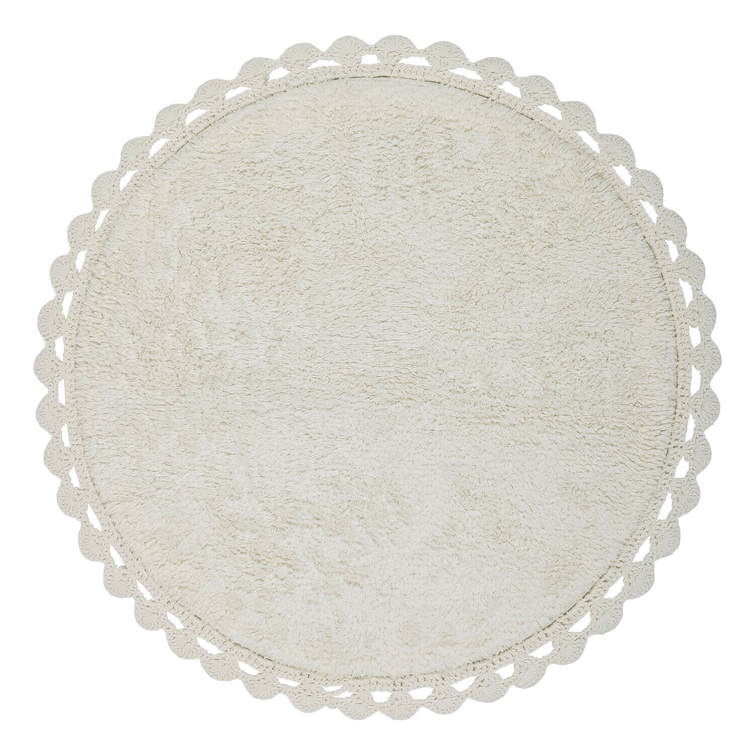 Tapis de bain Domévine Tapis rond en coton crème avec bordure en dentelle décorative pour salle de bain