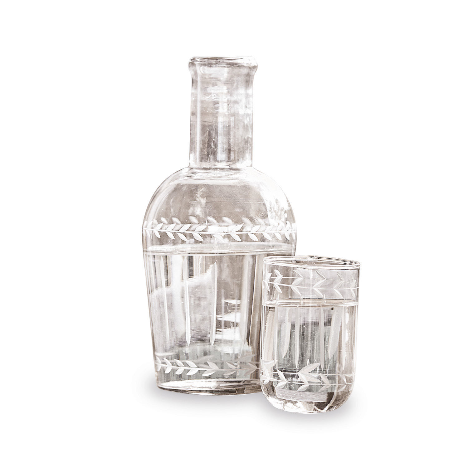 Carafe Mardor Carafe et verre en verre transparent avec motif gravé de feuilles pour boissons