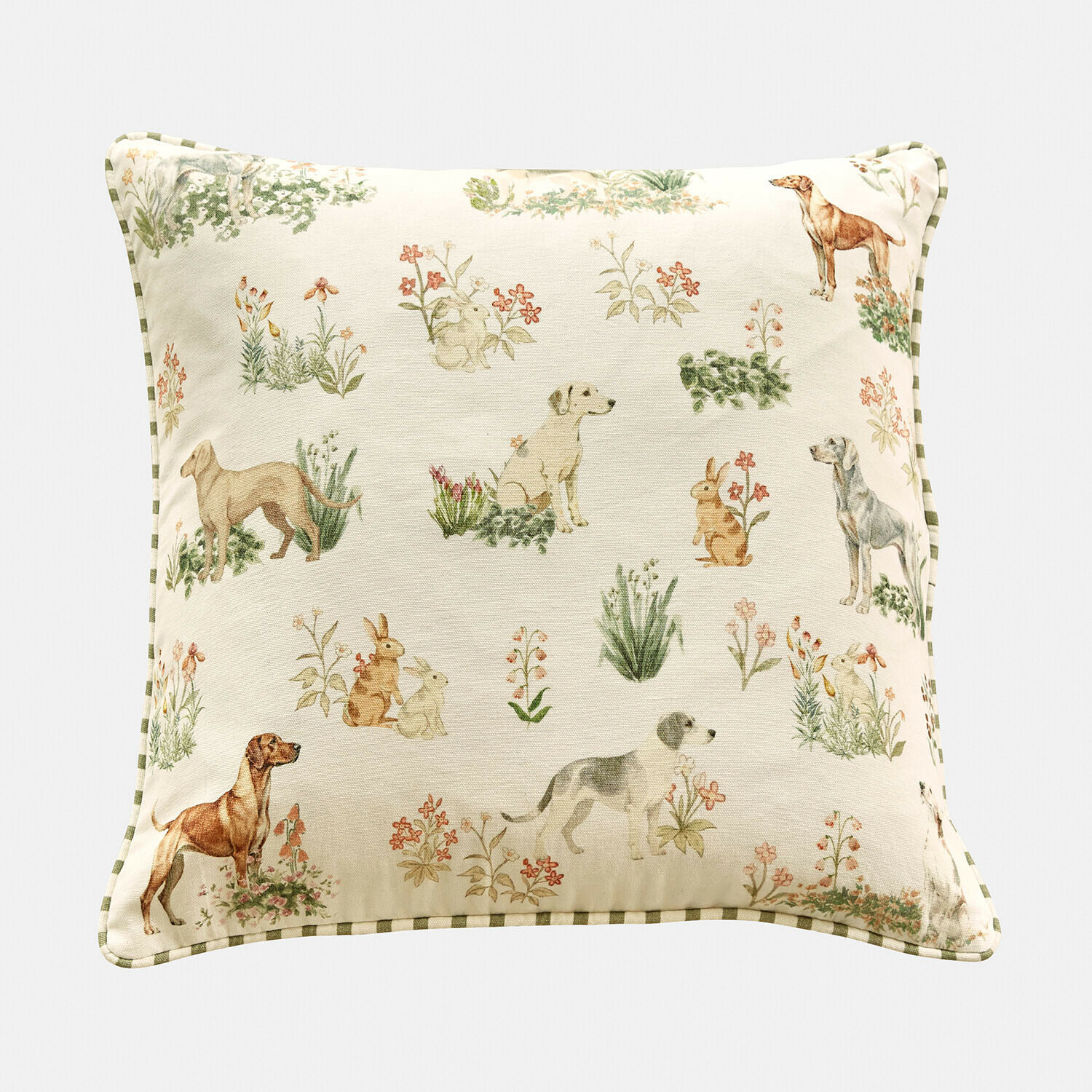 Housse de coussin Stubsi Coussin décoratif en coton crème avec motifs de chiens, lapins et fleurs pour salon cosy