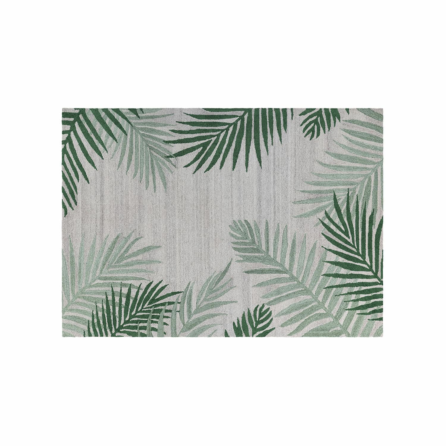 Tapis d'intérieur et d'extérieur Marly Tapis gris avec motif feuilles de palmier vertes, décoration intérieure tendance, style nature