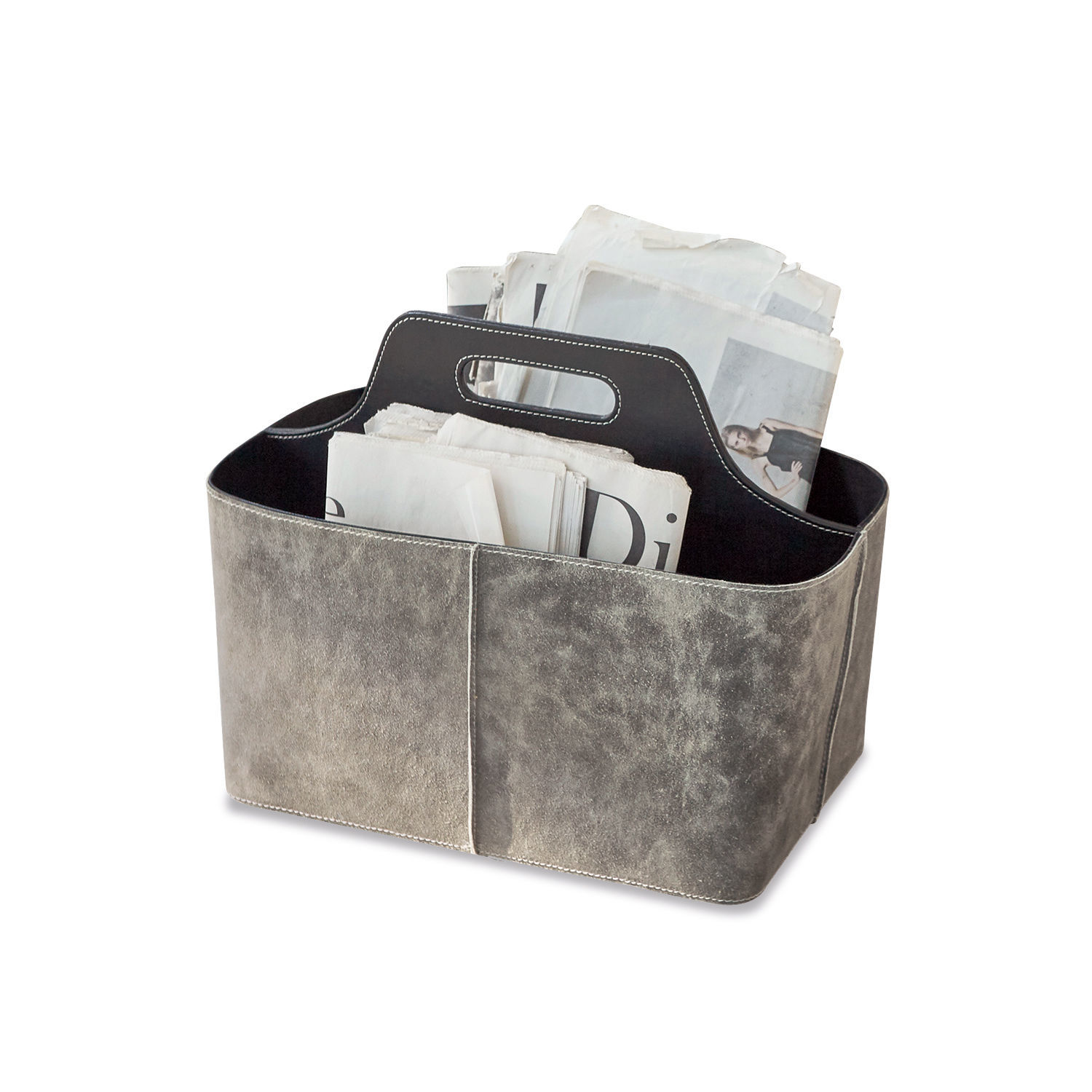 Porte-revues Vecmont Sac à journaux gris en similicuir avec poignée, organiseur pratique pour rangement à domicile