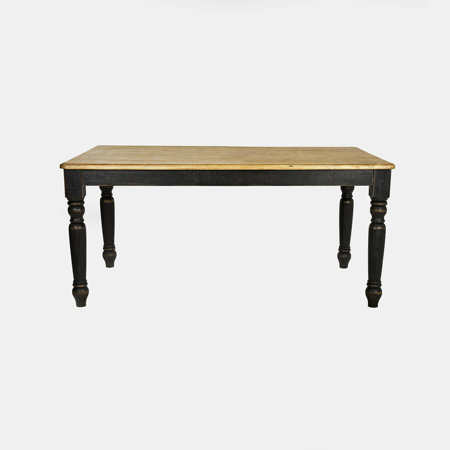 Table Lisan en bois brun et noir antique avec pieds tournés, meuble classique pour salle à manger