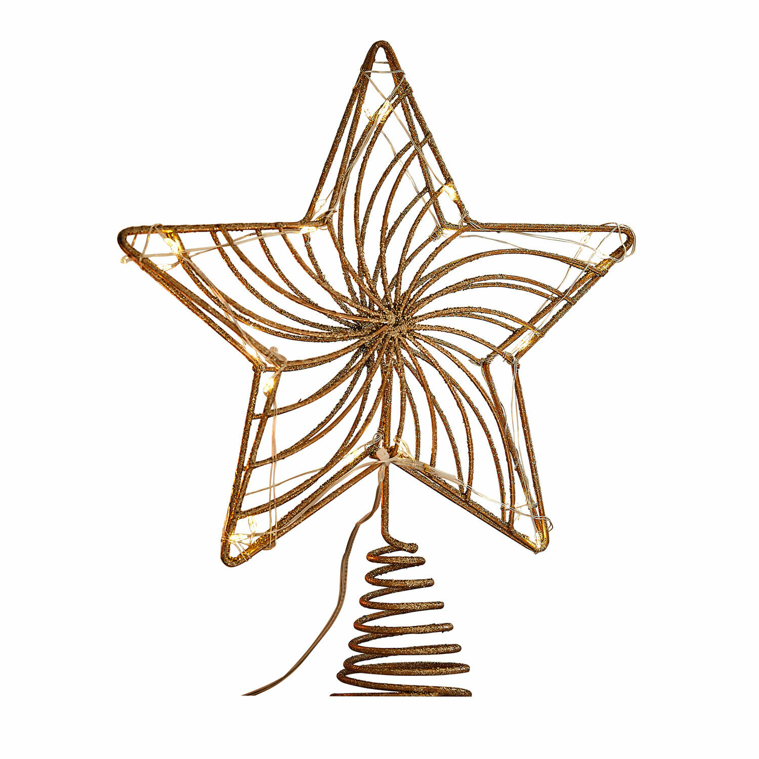 Décoration de sapin LED Pivion Étoile dorée en métal avec éclairage LED pour sommet de sapin, décoration de Noël élégante