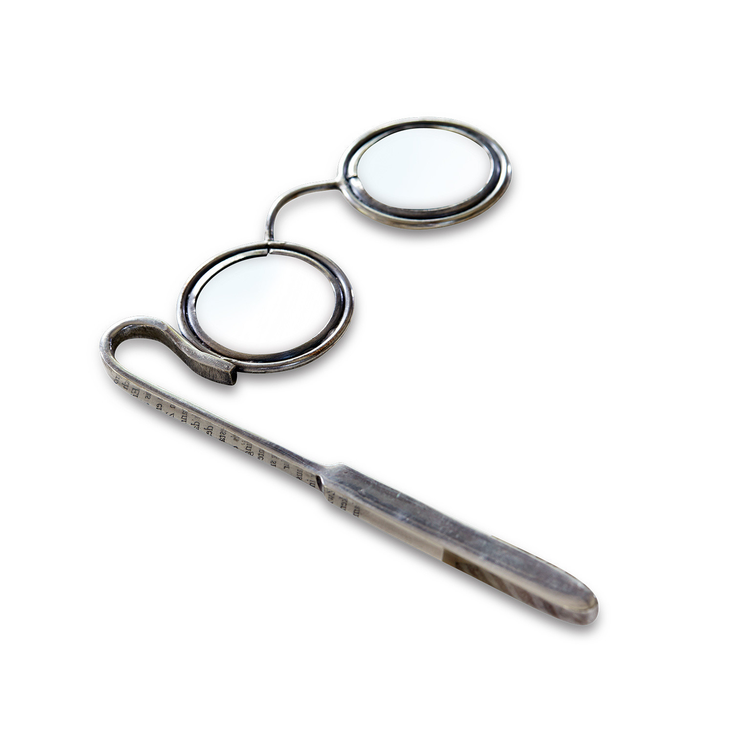 argenté Loupe Robert en argent avec deux lentilles rondes pour agrandir le texte lors de la lecture
