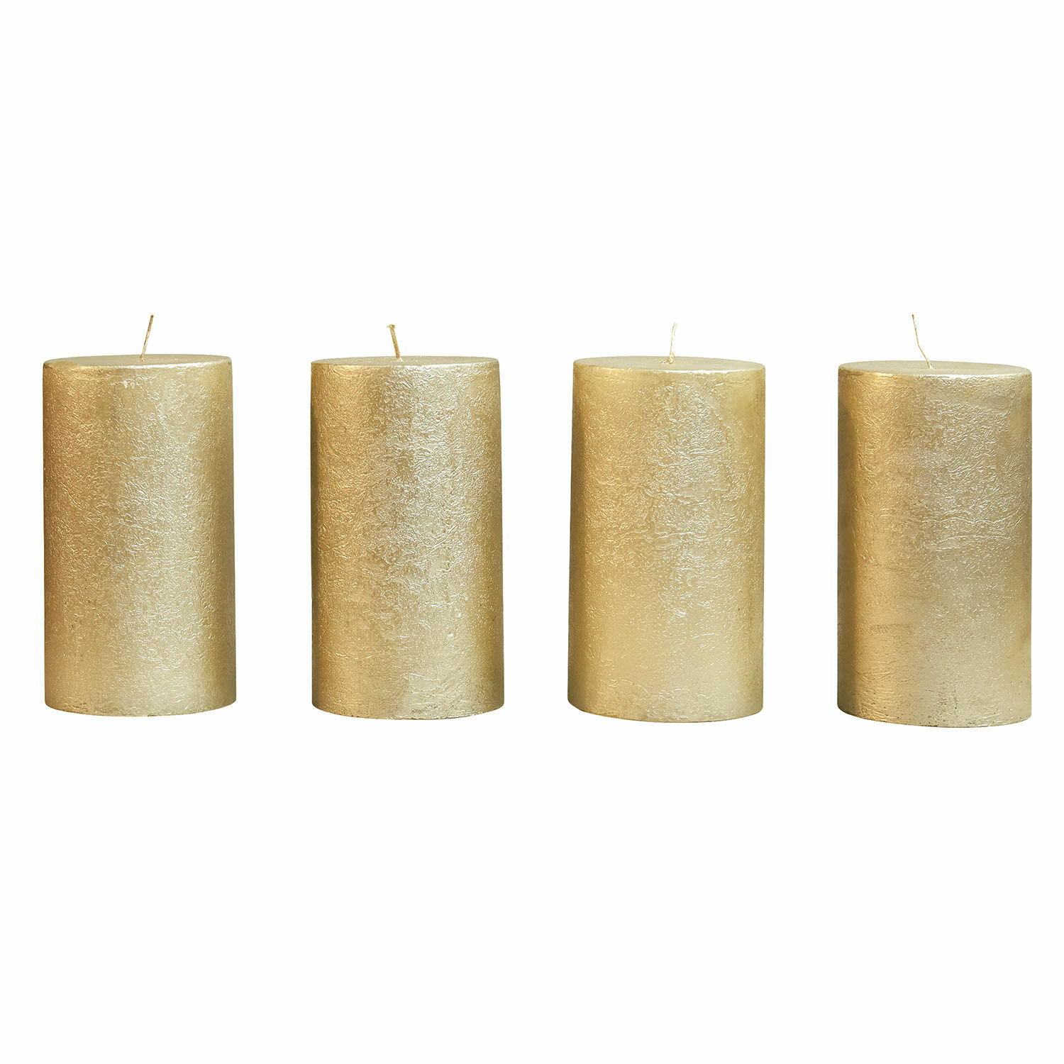 or Lot de 4 bougies dorées Braga avec texture, décoration intérieure élégante, bougies décoratives