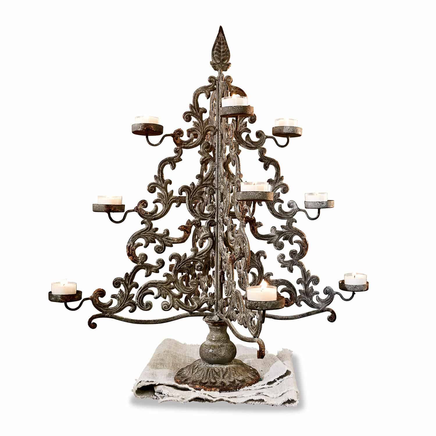 Arbre décoratif Valledupar Chandelier en métal patiné brun avec 12 bougies, décoratif pour intérieur élégant et vintage