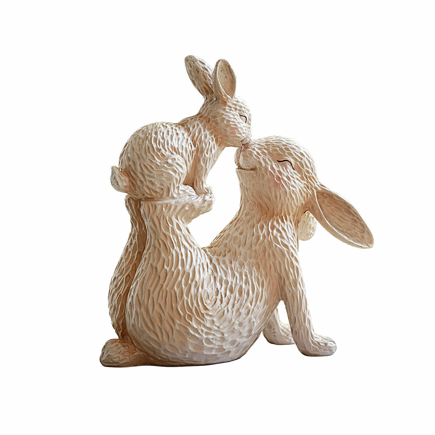 Lapins décoratifs Trista Décoration beige en résine avec deux lapins affectueux, ornement printanier pour intérieur