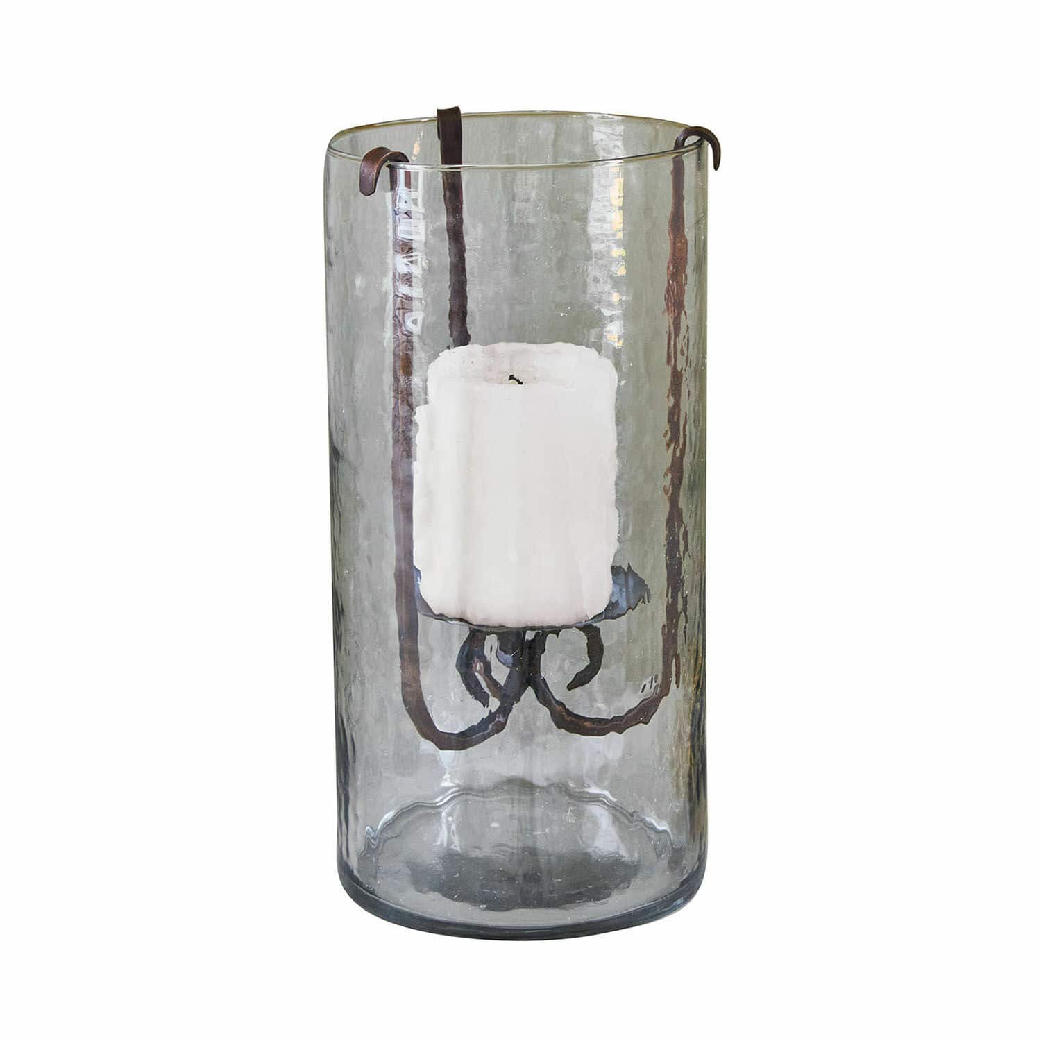 Photophore Thjora Photophore en verre avec support en métal et bougie blanche, décoration intérieure rustique