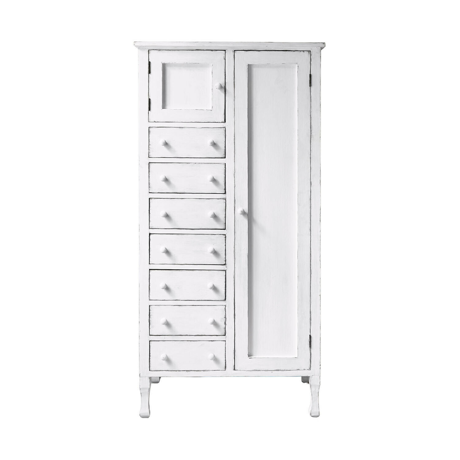 blanc vieilli Armoire Amourien en bois blanc antique avec tiroirs et porte, meuble de rangement vintage